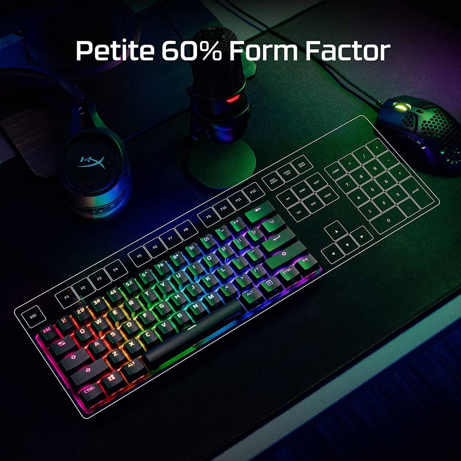 Teclado gamer HyperX Alloy Origins 60 QWERTY Lineal Red inglés US color negro con RGB Reacondicionado tipo A 