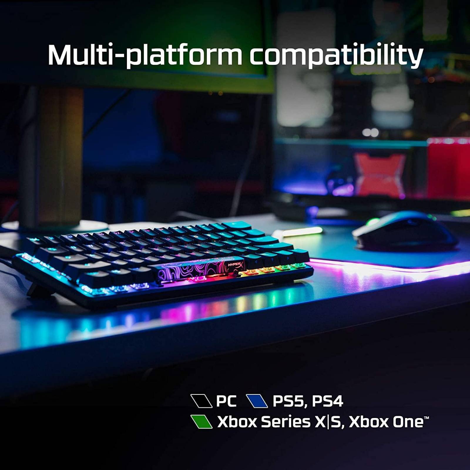 Teclado gamer HyperX Alloy Origins 60 QWERTY Lineal Red inglés US color negro con RGB Reacondicionado tipo A 