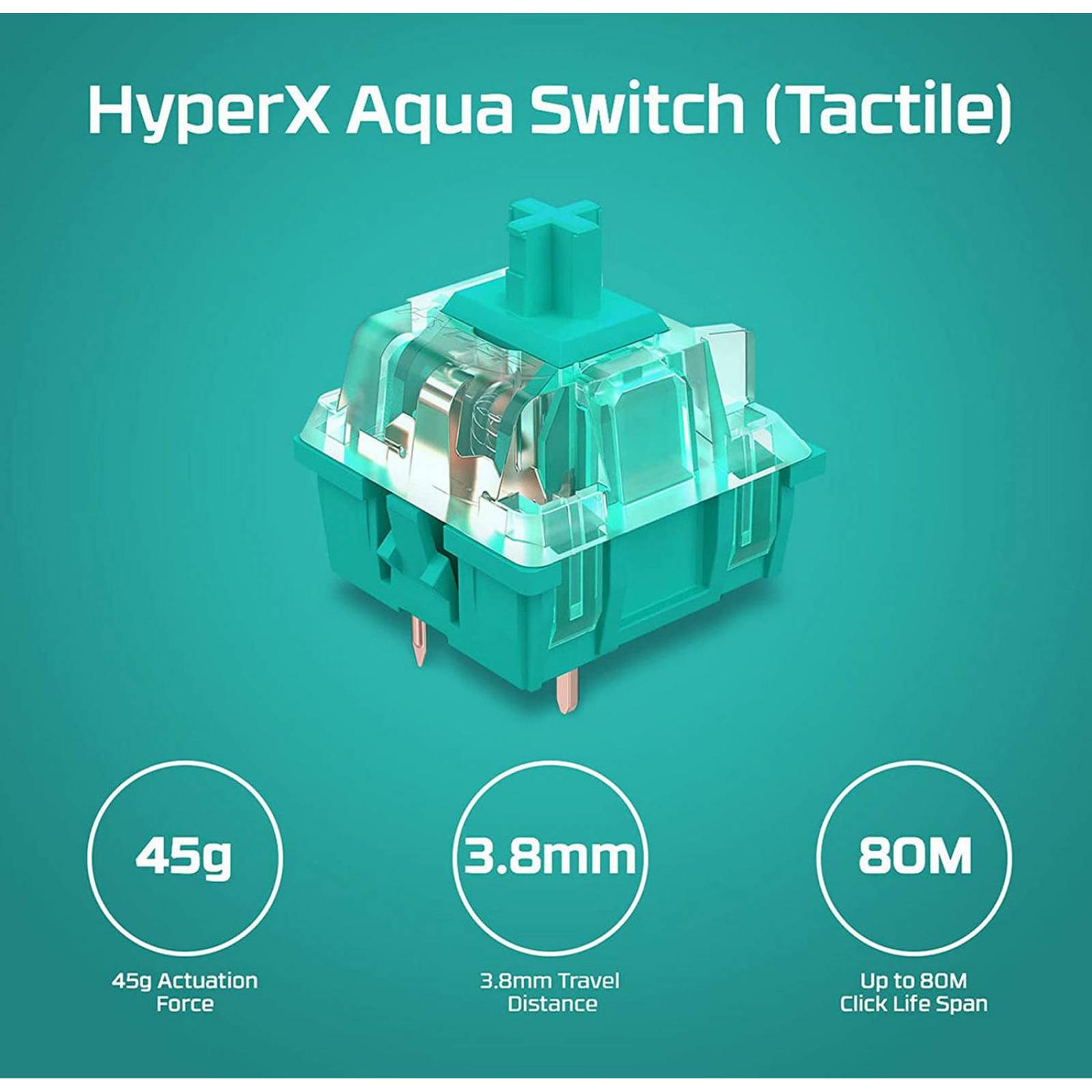 Teclado mecánico PBT Aqua Switch US HyperX Alloy Origins Reacondicionado Tipo A