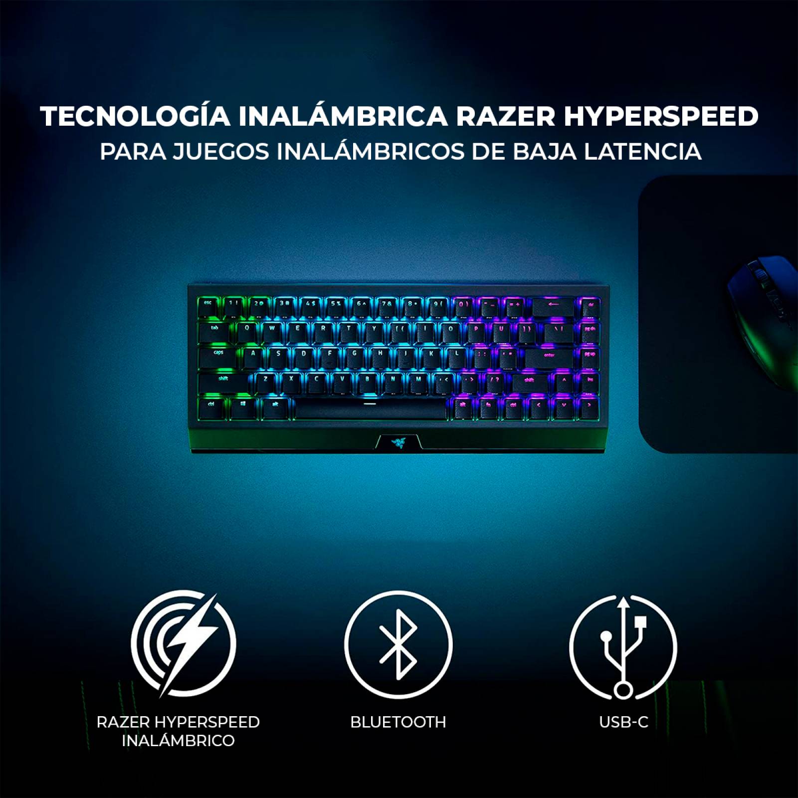 Teclado Mecánico  Razer BlackWidow V3 Mini HyperSpeed  Switch Verde Reacondicionado Tipo A