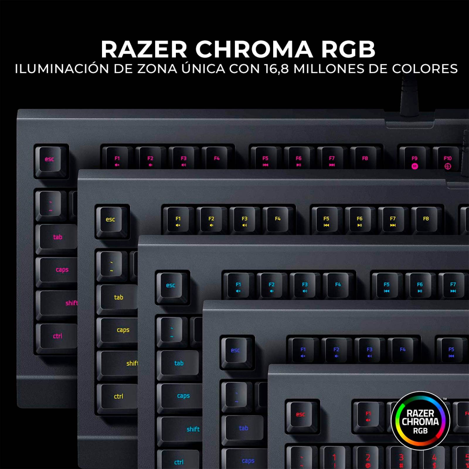 Teclado de membrana gamer Razer Cynosa Lite Soft QWERTY Alámbrico RGB Layout Español Color Negro Reacondicionado Tipo A
