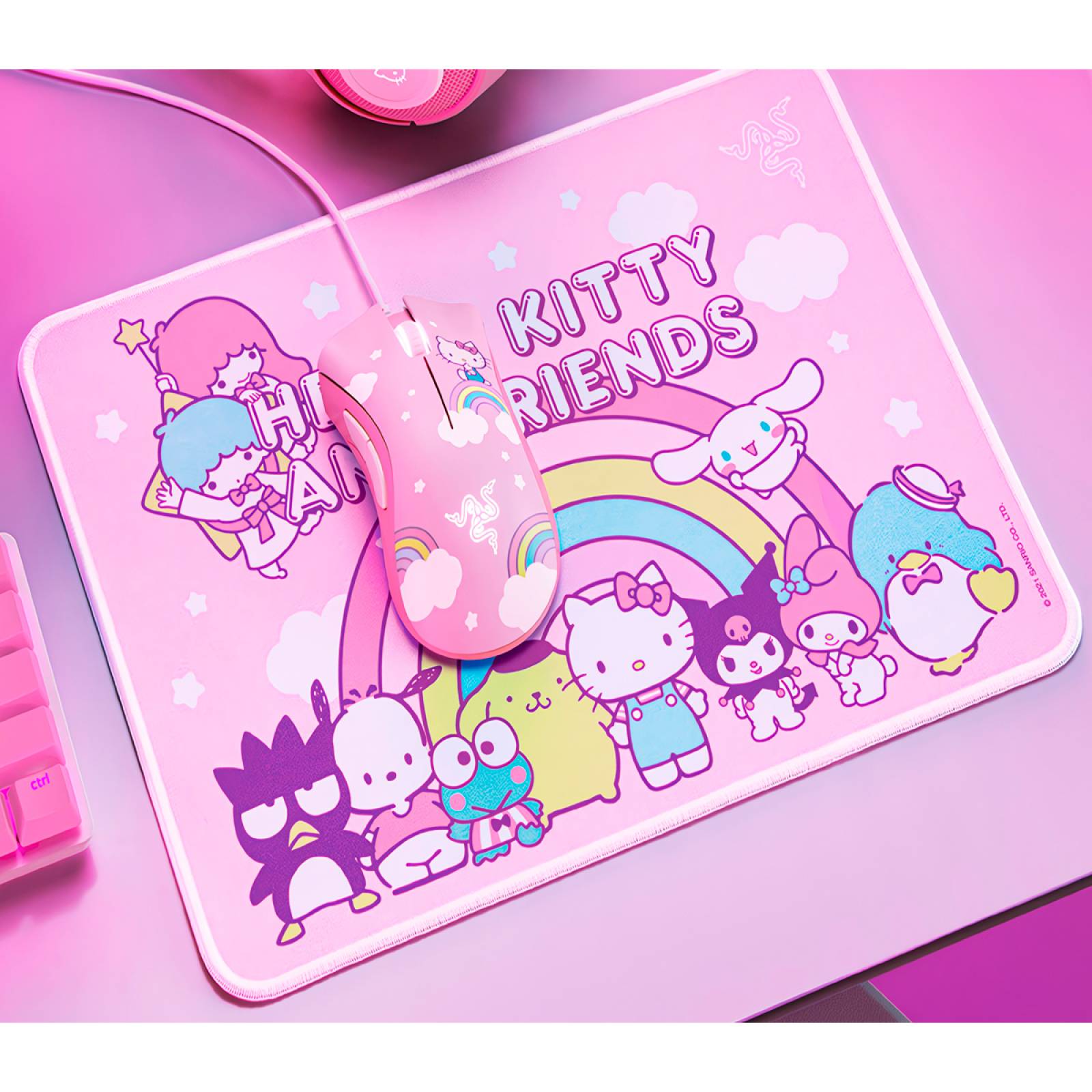 Mouse Gamer y Mousepad Razer Deathadder Goliathus Hello Kitty