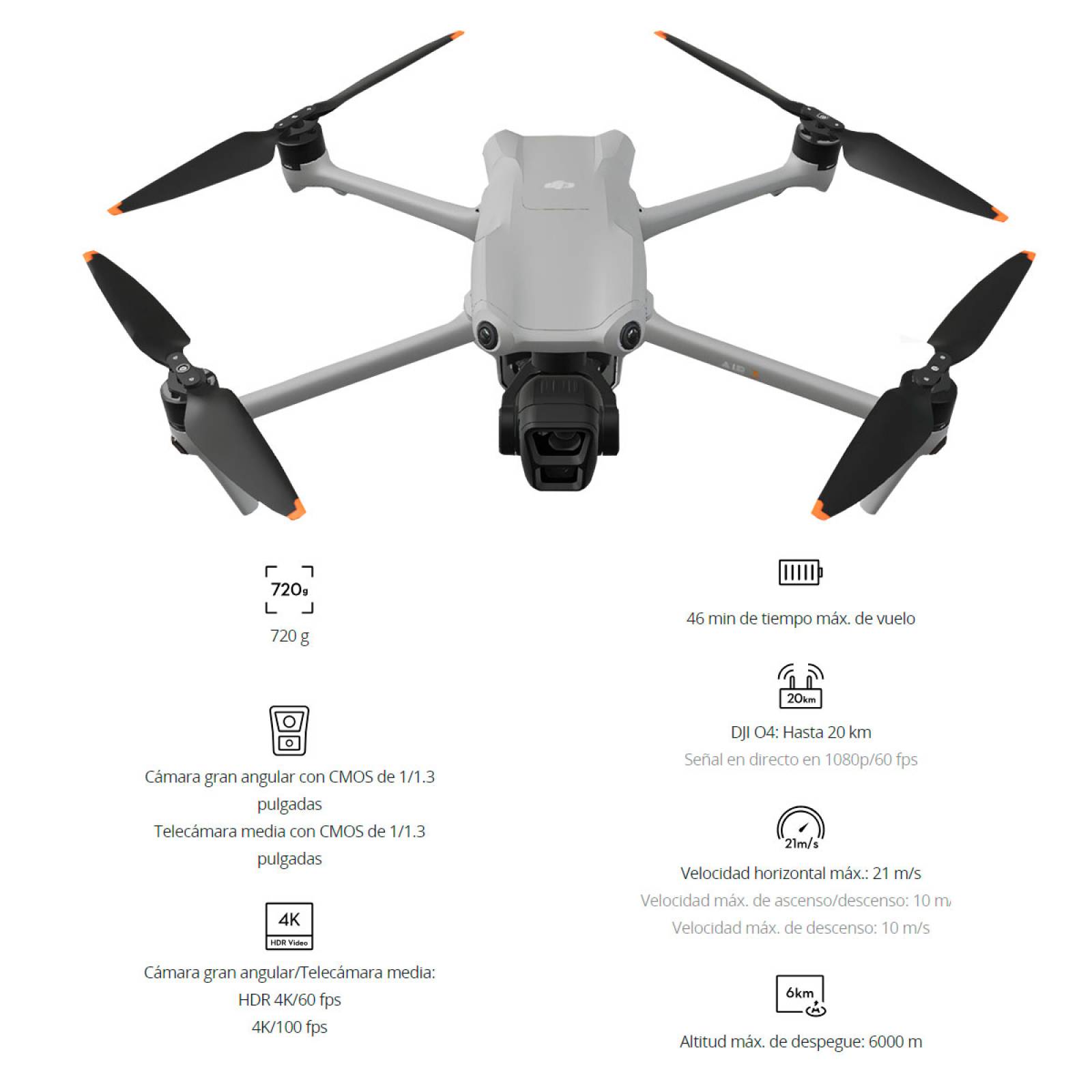 Drone Air 3 DJI fly Vuelo 46min Cámara 48mp 4k 100 Fps.