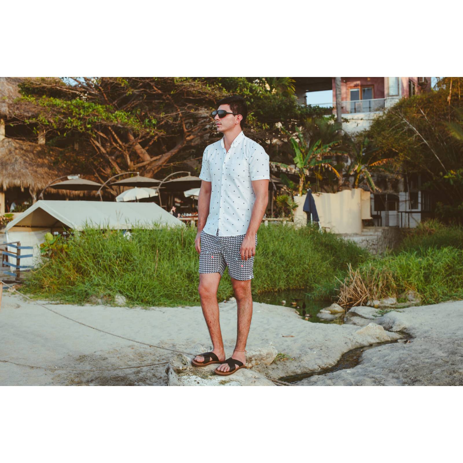 Sandalias Caribenas Shoal Piel Hombre Casual Playa Slide Cruzado Resistente Agua