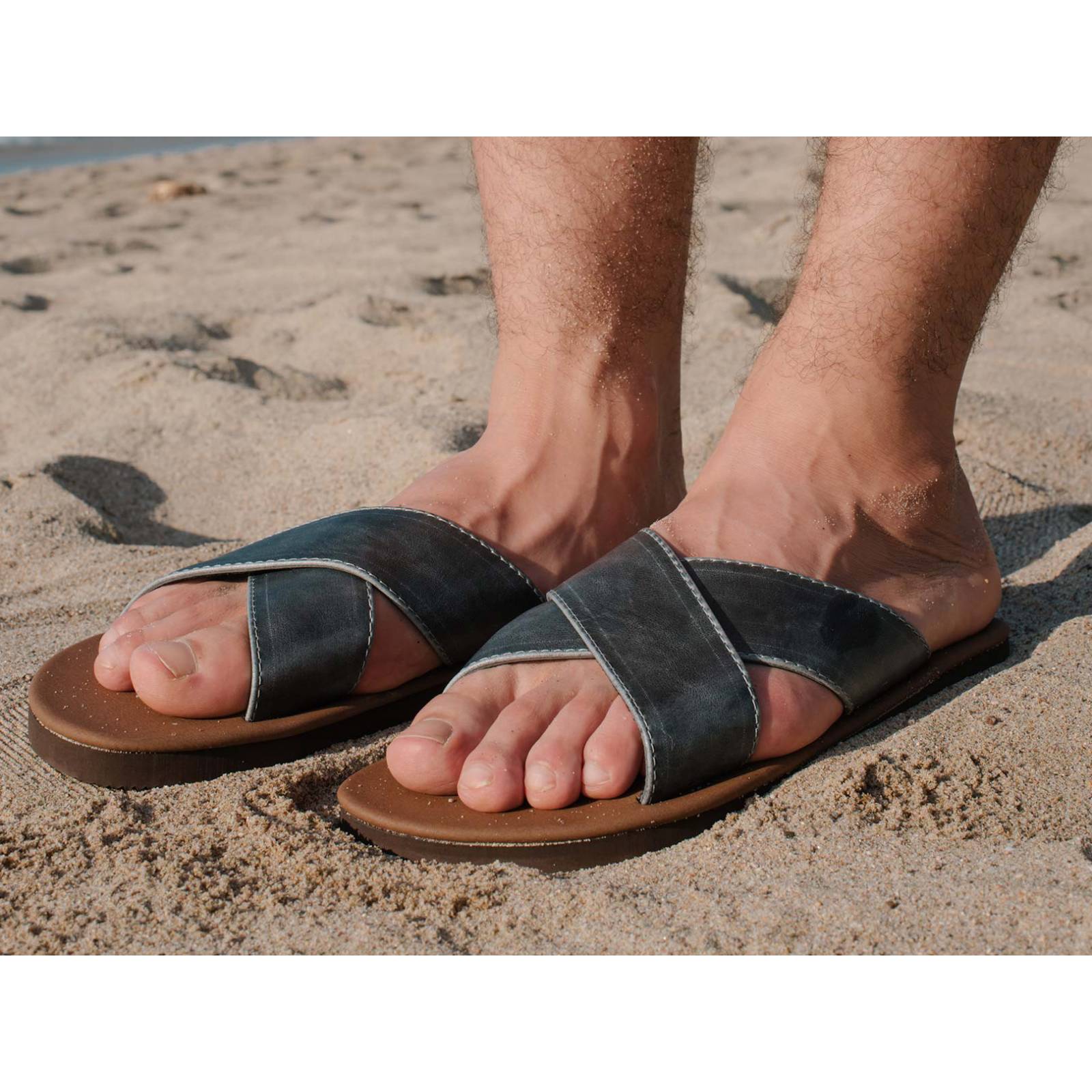 Sandalias Caribeñas Caleta Gris Hombre Casual Playa Slide Cruzado Resistente Agua