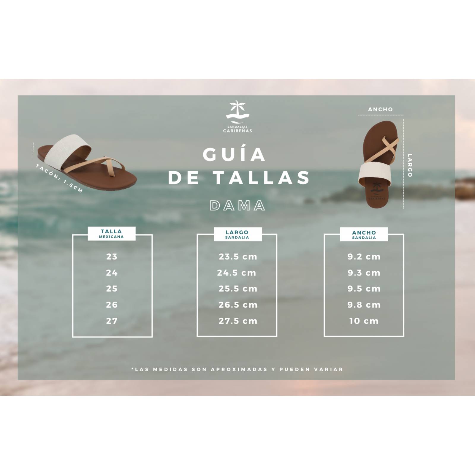 Sandalias Caribenas Mahahual Tierra Mujer Casual Playa Resistente Agua