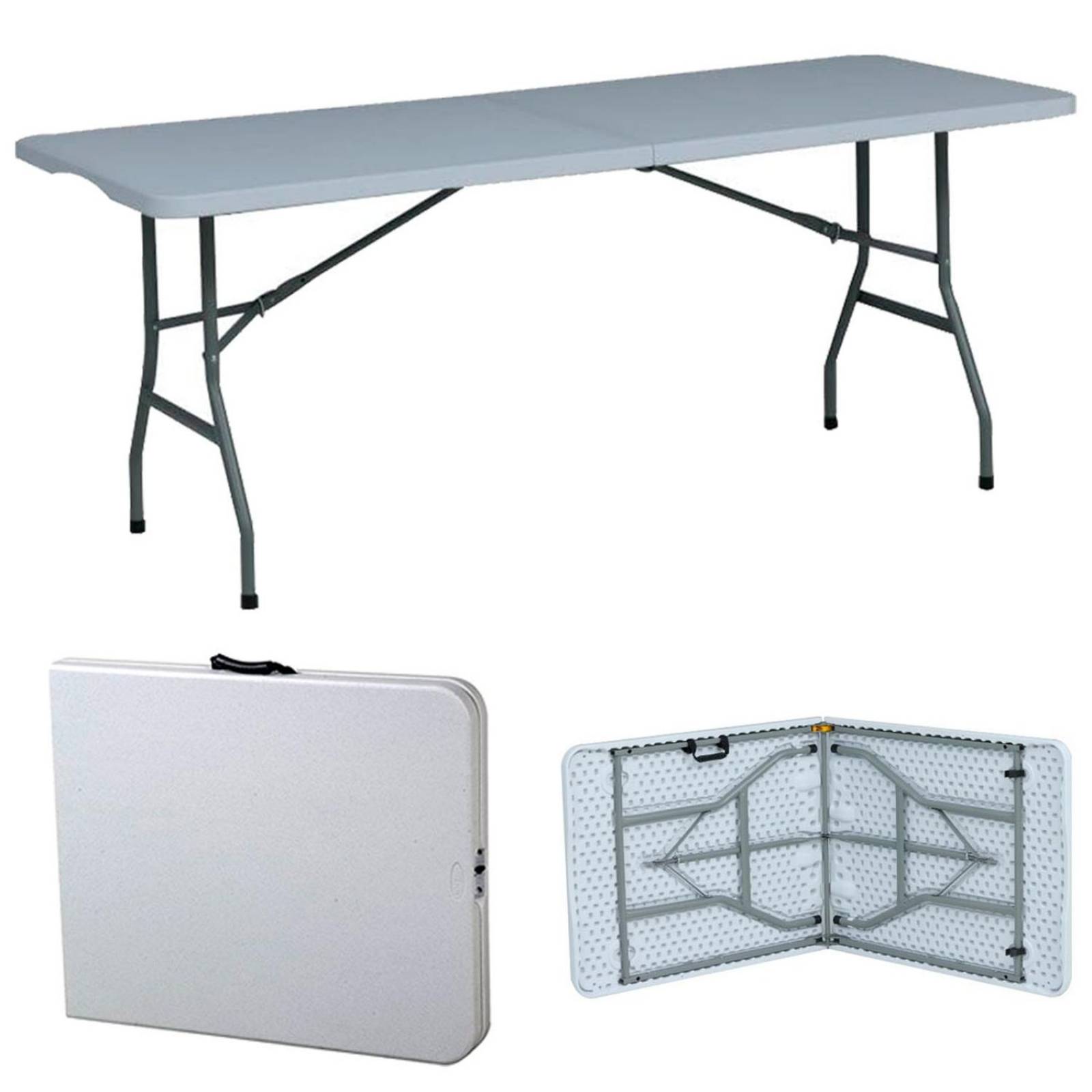Mesa Plegable de Plastico Para Jardín Tipo Portfolio | Ideal Para Exteriores Blanco 1.80