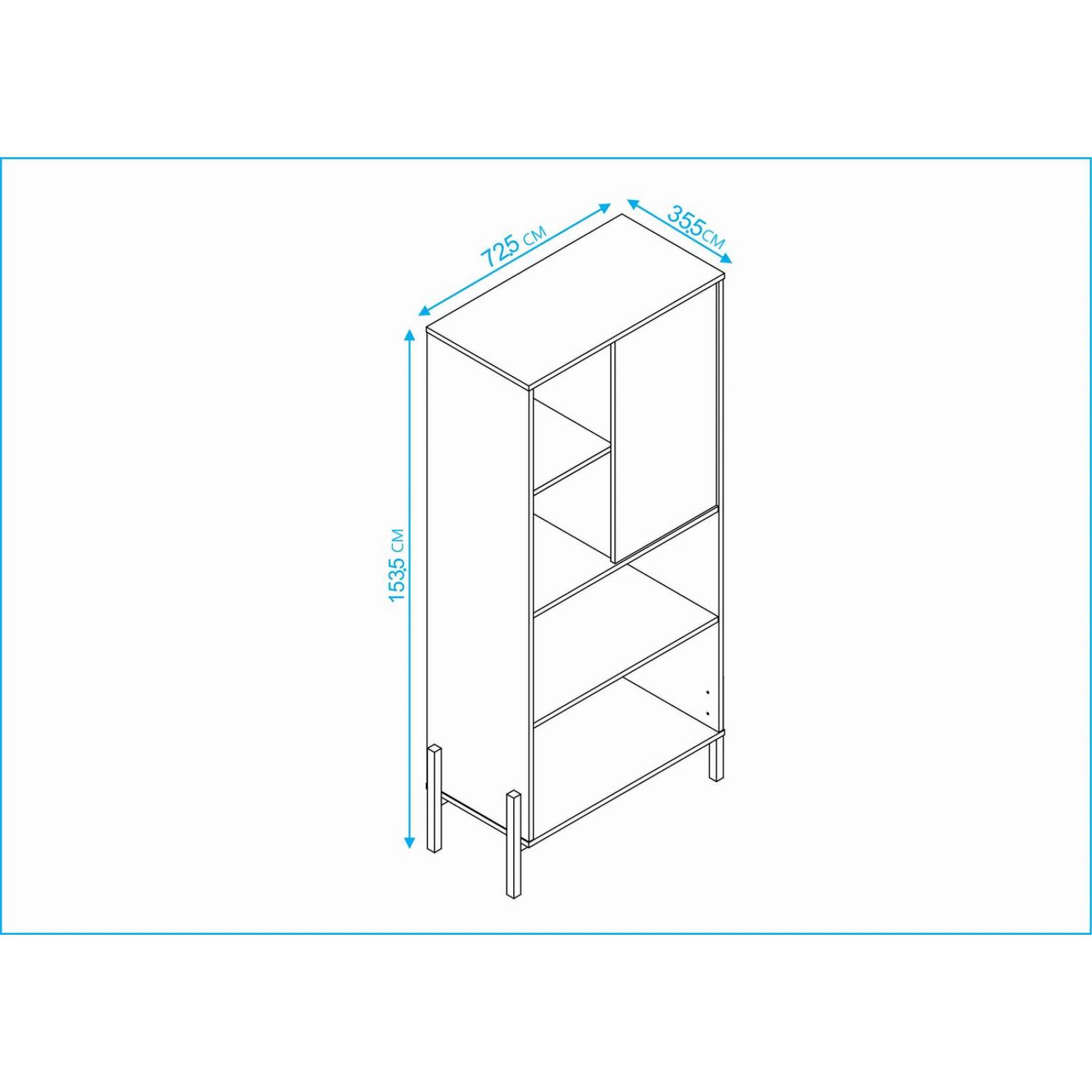 Librero Minimalista, Organizador con puerta y estantes amplios, color blanco/ negro White 153.5 CM X 72.5 CM X 35.5 CM