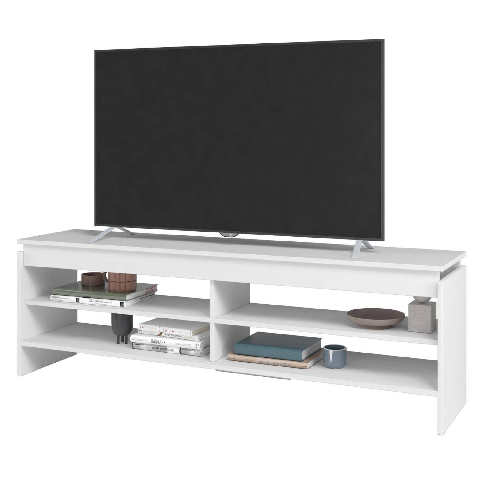 Mueble Mesa de TV con 4 Estantes, Estilo Moderno, de Madera Blanco