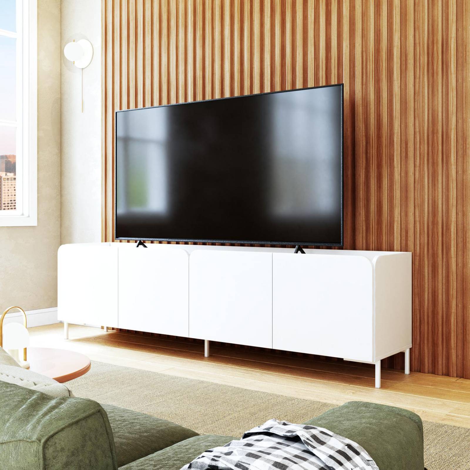 Mueble Mesa de TV Diseño Moderno, Rack de TV con Puertas Blanco