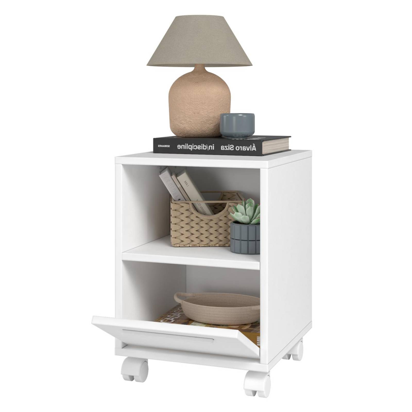 Mesita Auxiliar de Noche con Cajon y Ruedas, Diseño Moderno 