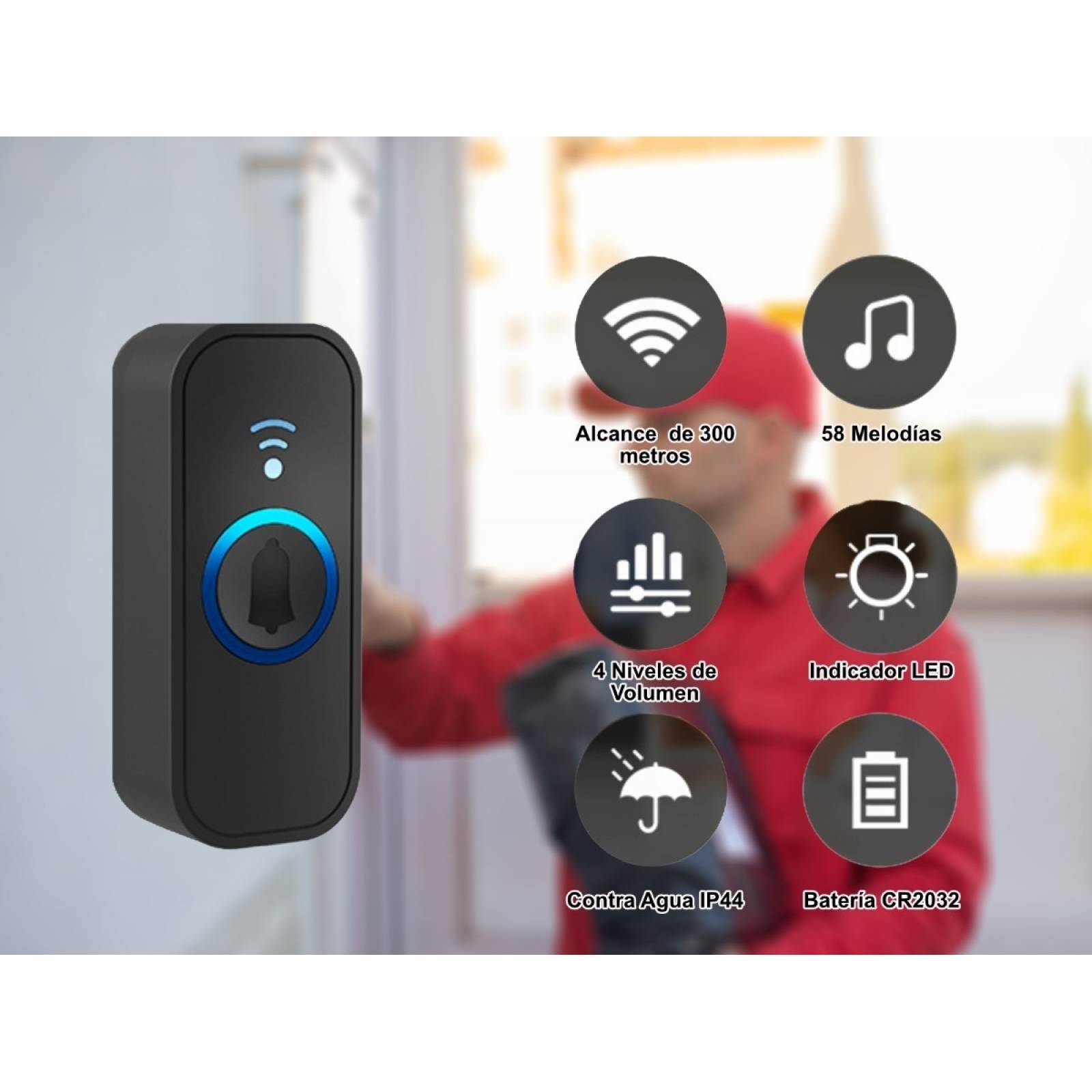 Timbre Inalámbrico Impermeable 1 Transmisor 1 Receptor 300m