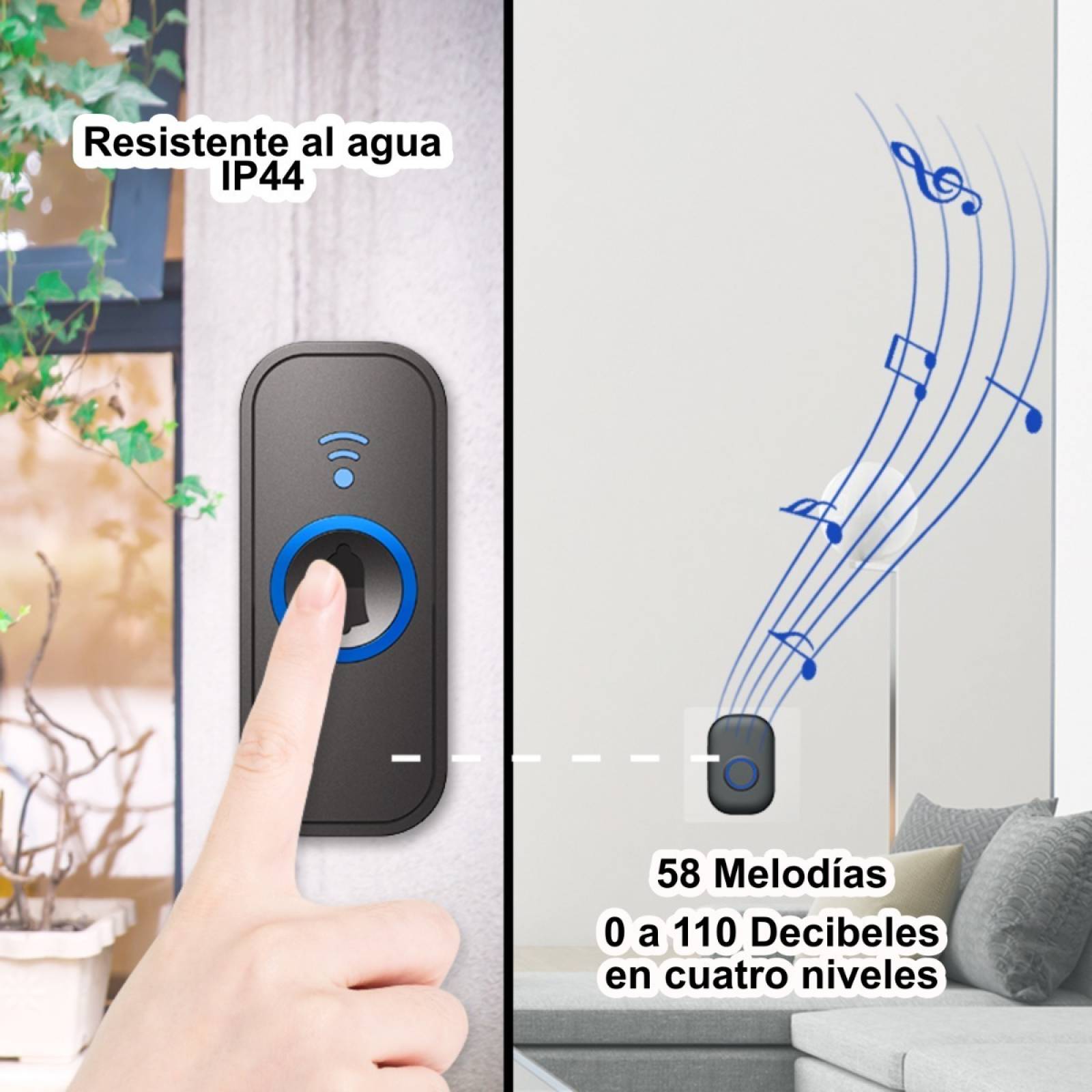 Timbre Inalámbrico Impermeable 1 Transmisor 1 Receptor 300m