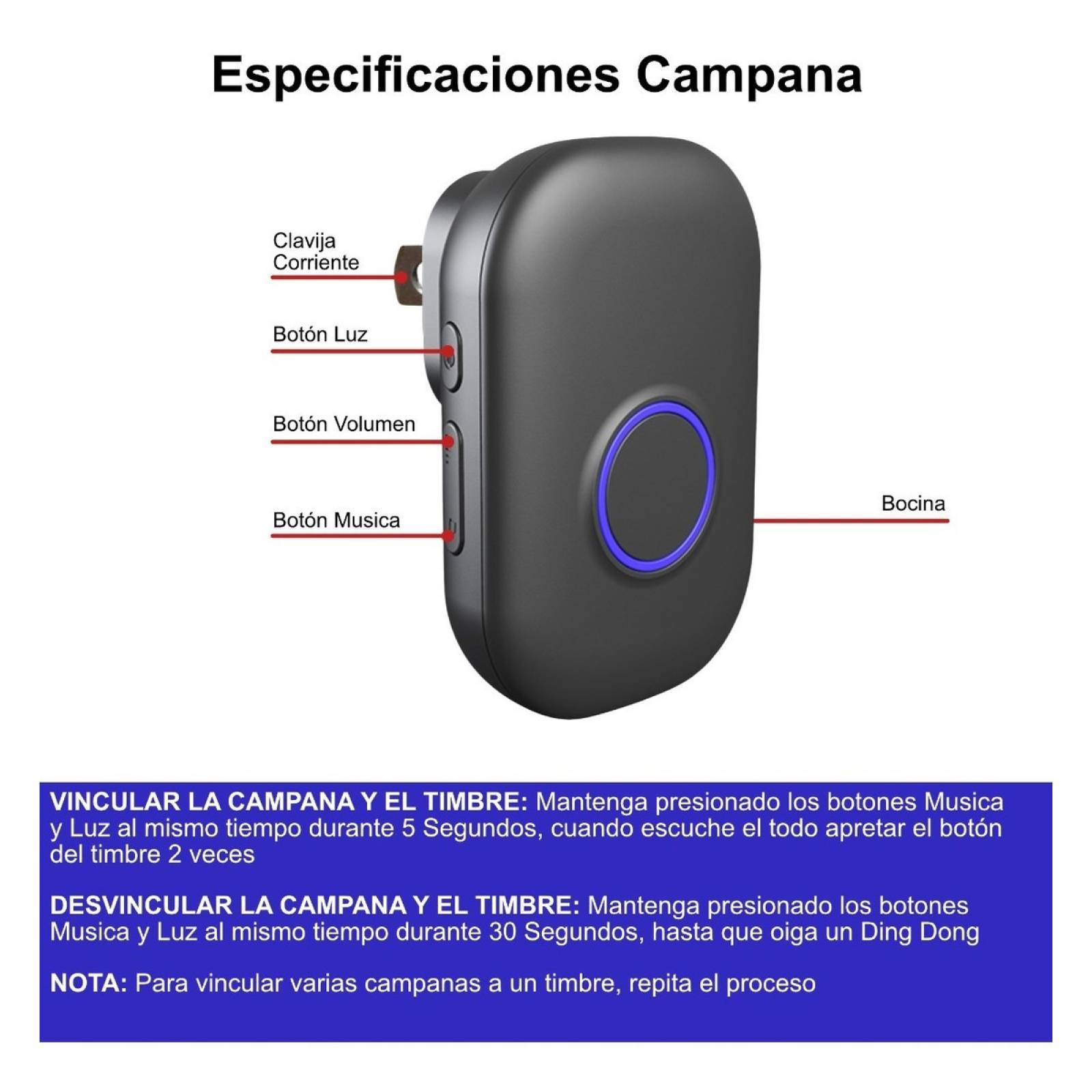 Timbre Inalámbrico Impermeable 1 Transmisor 1 Receptor 300m