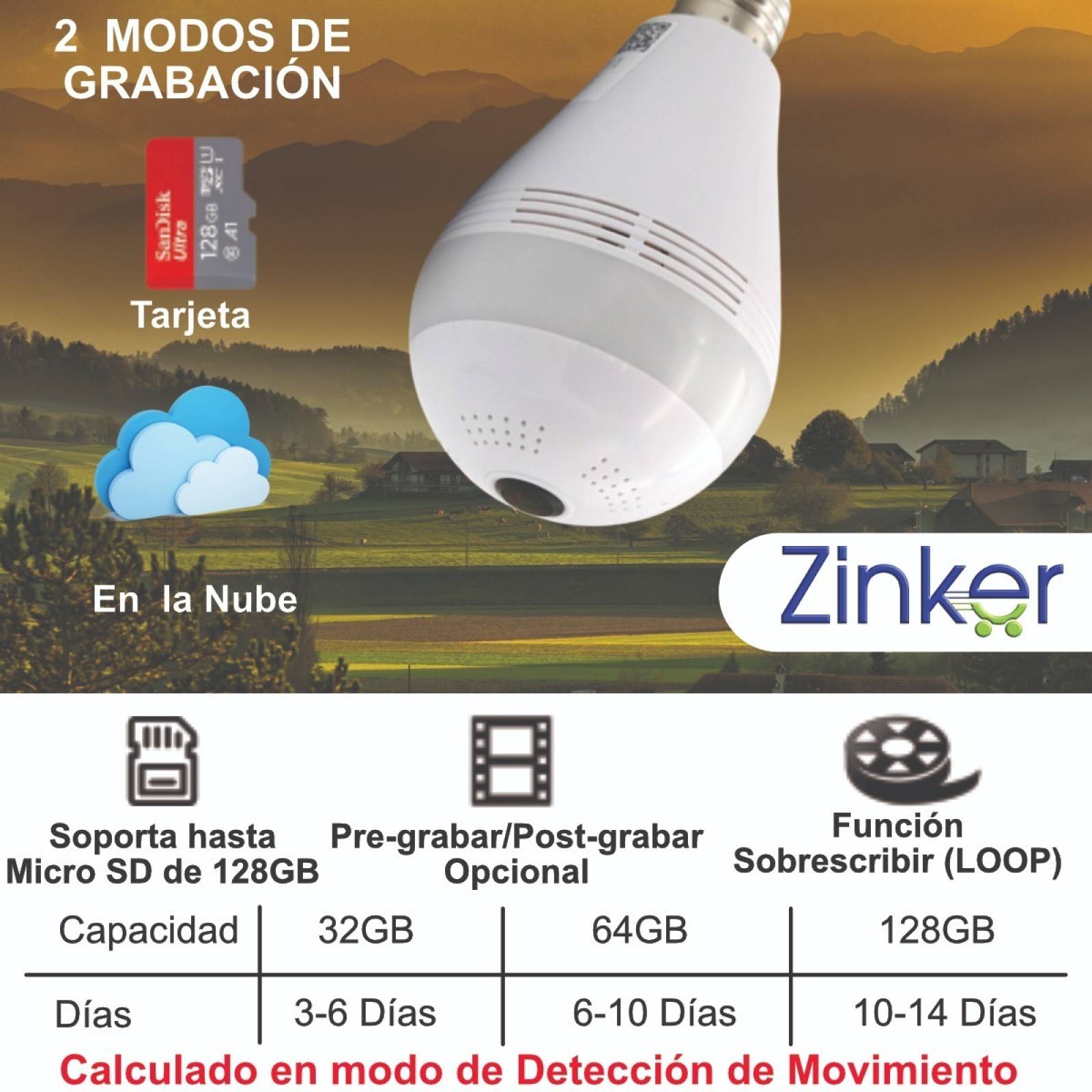 Cámara Foco Espia Wifi Ultra Hd Visión Nocturna De 3mp 360