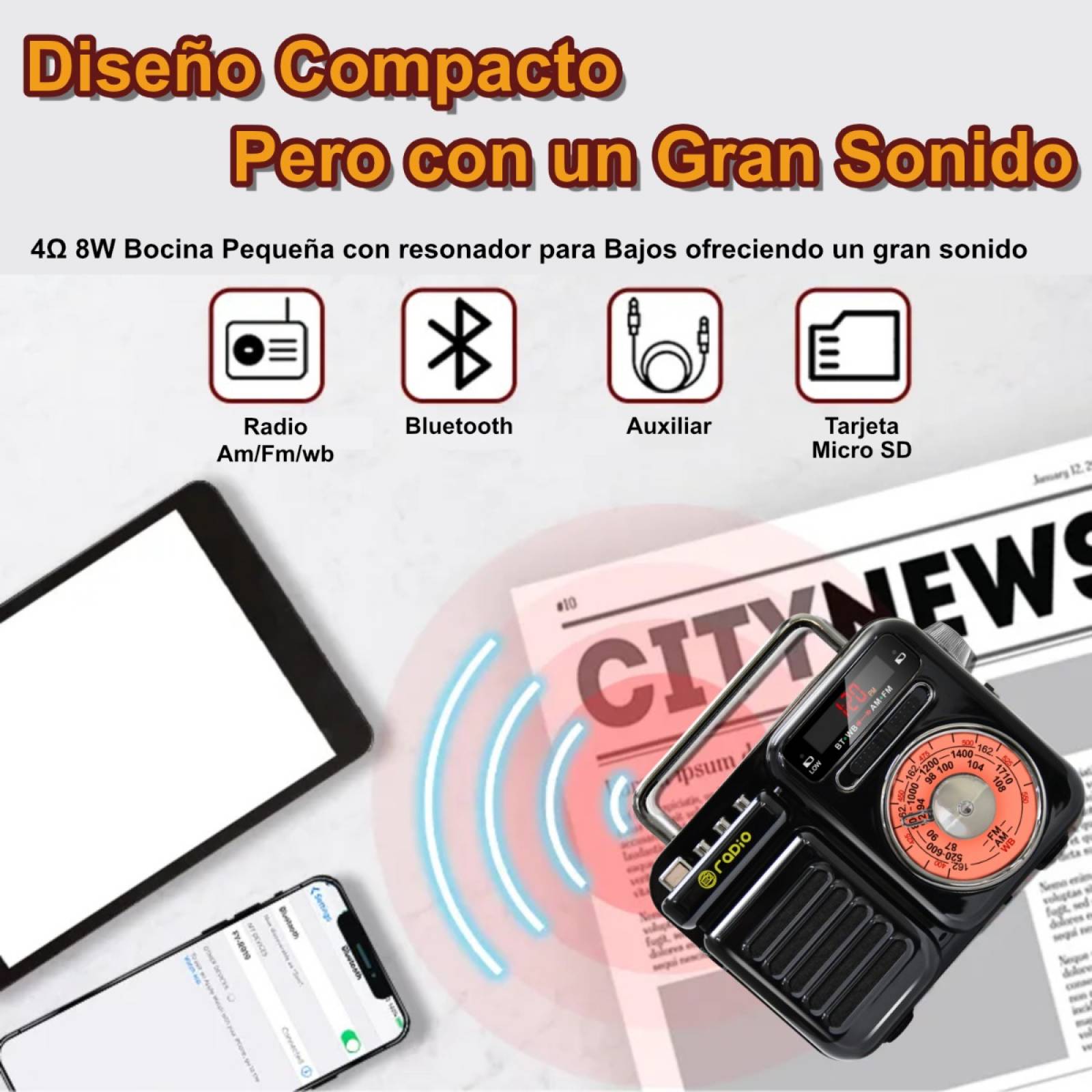 Radio Emergencia Bluetooth Vintage Dínamo Solar Con Linterna