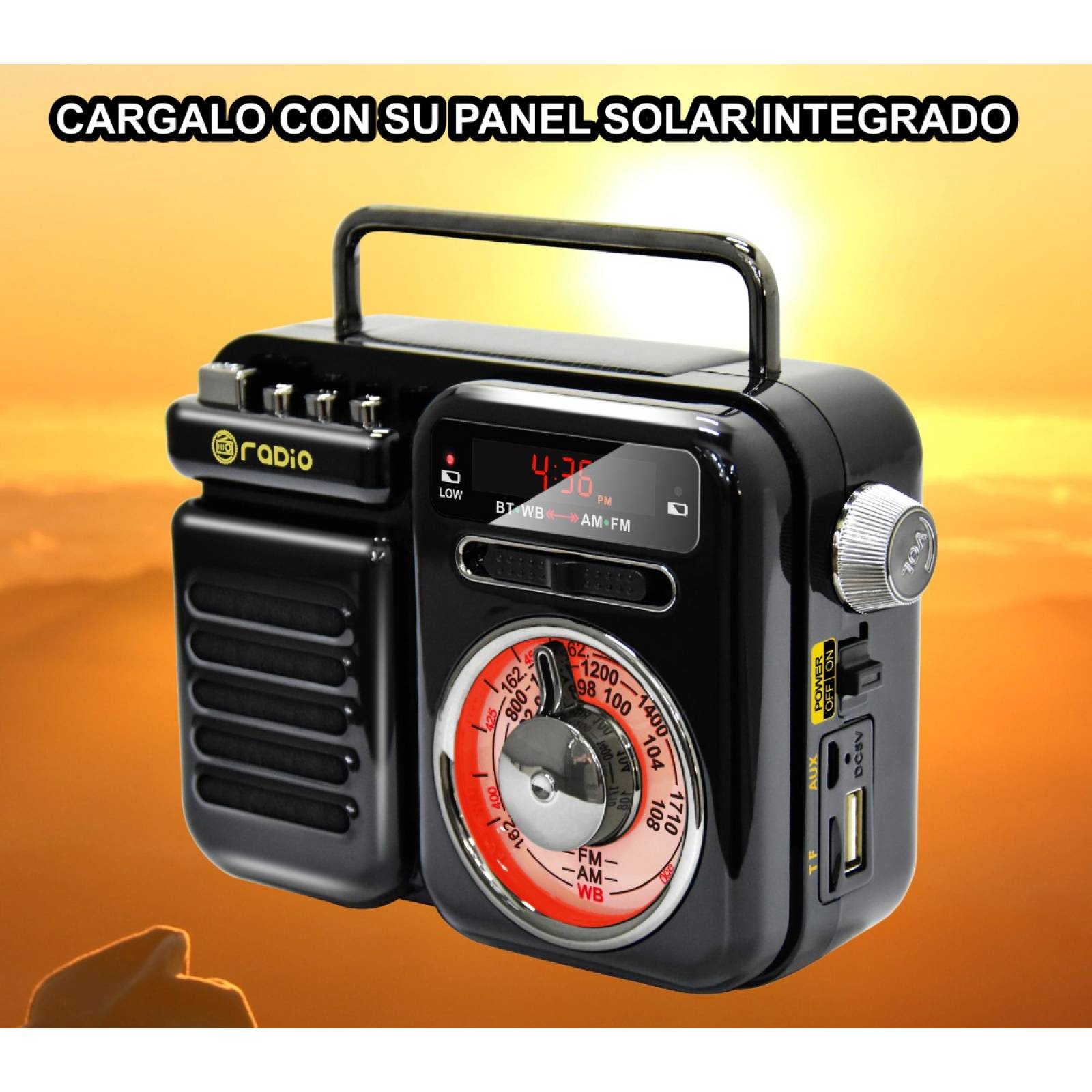 Radio Emergencia Bluetooth Vintage Dínamo Solar Con Linterna