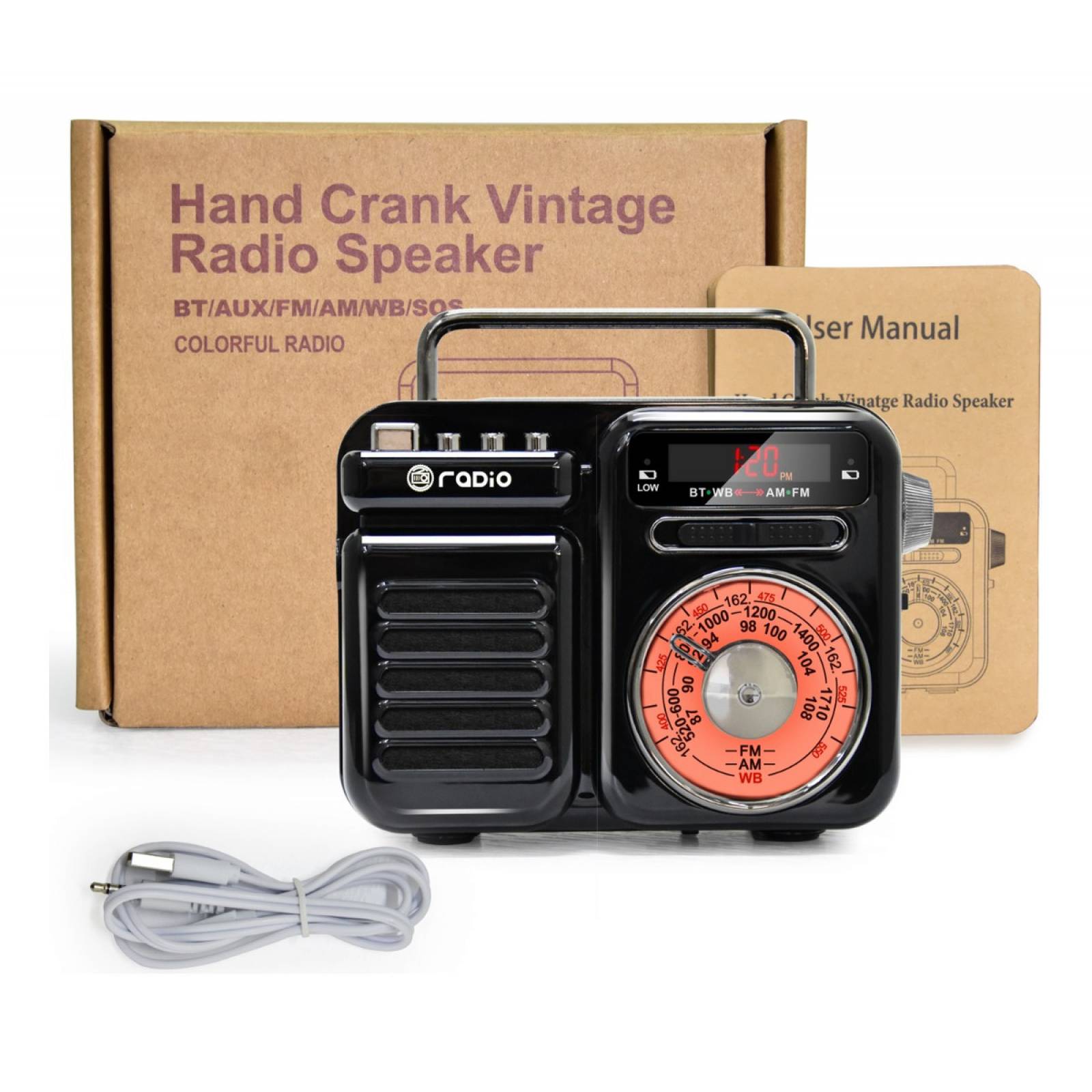 Radio Emergencia Bluetooth Vintage Dínamo Solar Con Linterna