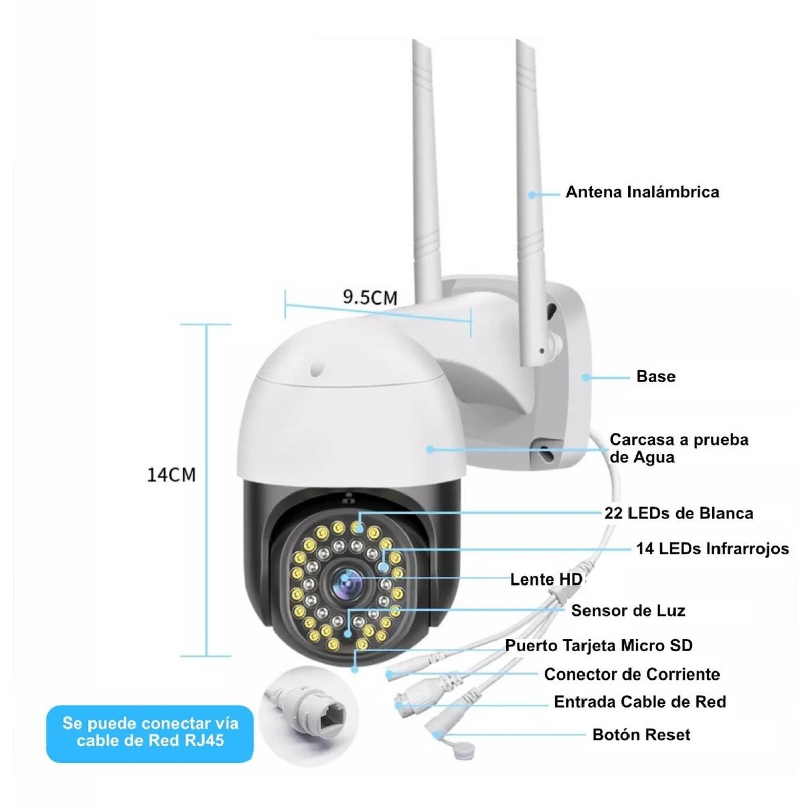 Camara Ip Exterior Wifi Robot Ptz Full Hd 1080p 2mp 360grado