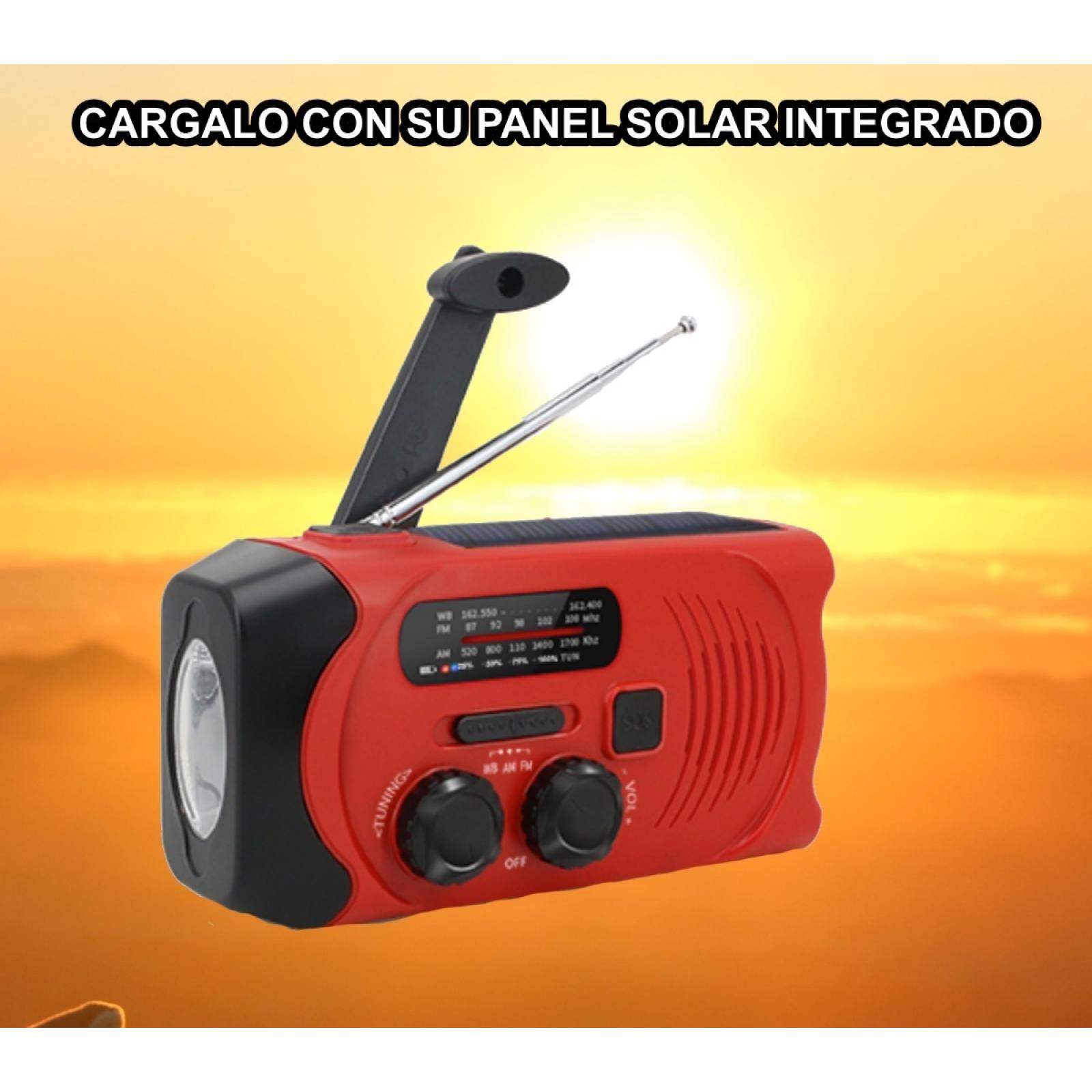 Radio Solar Emergencia Portatil Recargable Powerbank Luz Led Rojo