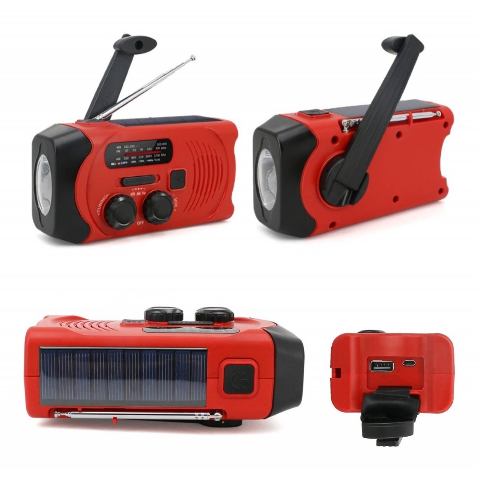 Radio Solar Emergencia Portatil Recargable Powerbank Luz Led Rojo