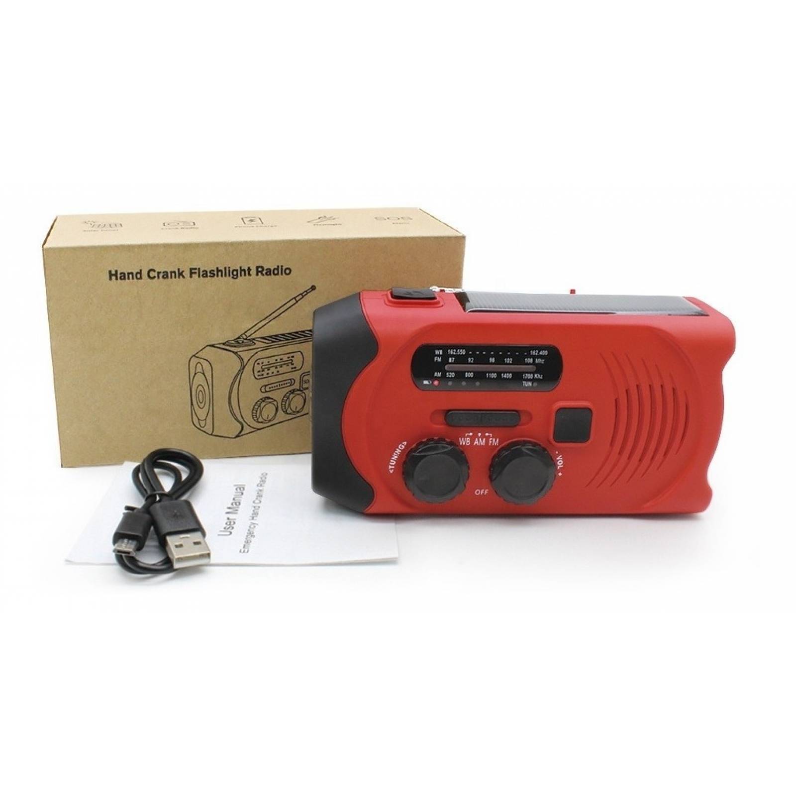 Radio Solar Emergencia Portatil Recargable Powerbank Luz Led Rojo