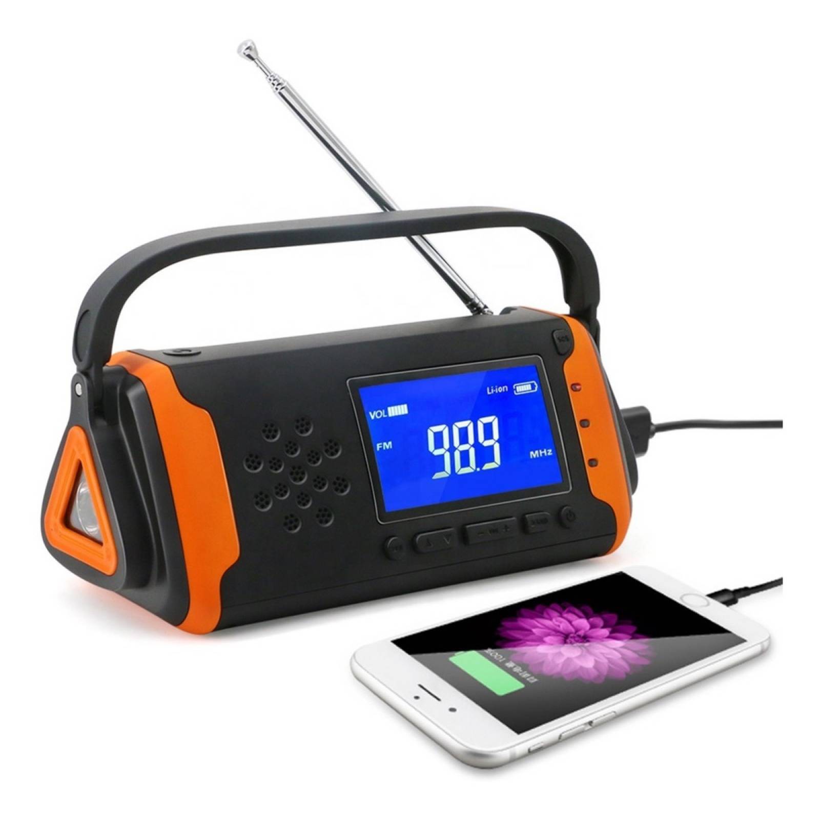 Radio Emergencia Supervivencia Con Lampara Power Bank Dinamo Naranja