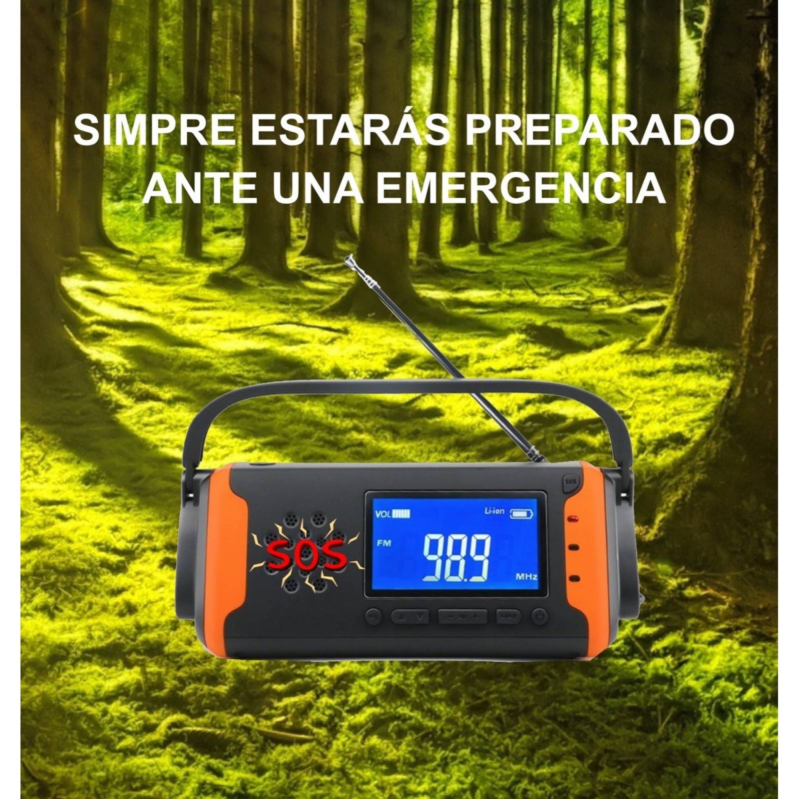 Radio Emergencia Supervivencia Con Lampara Power Bank Dinamo Naranja