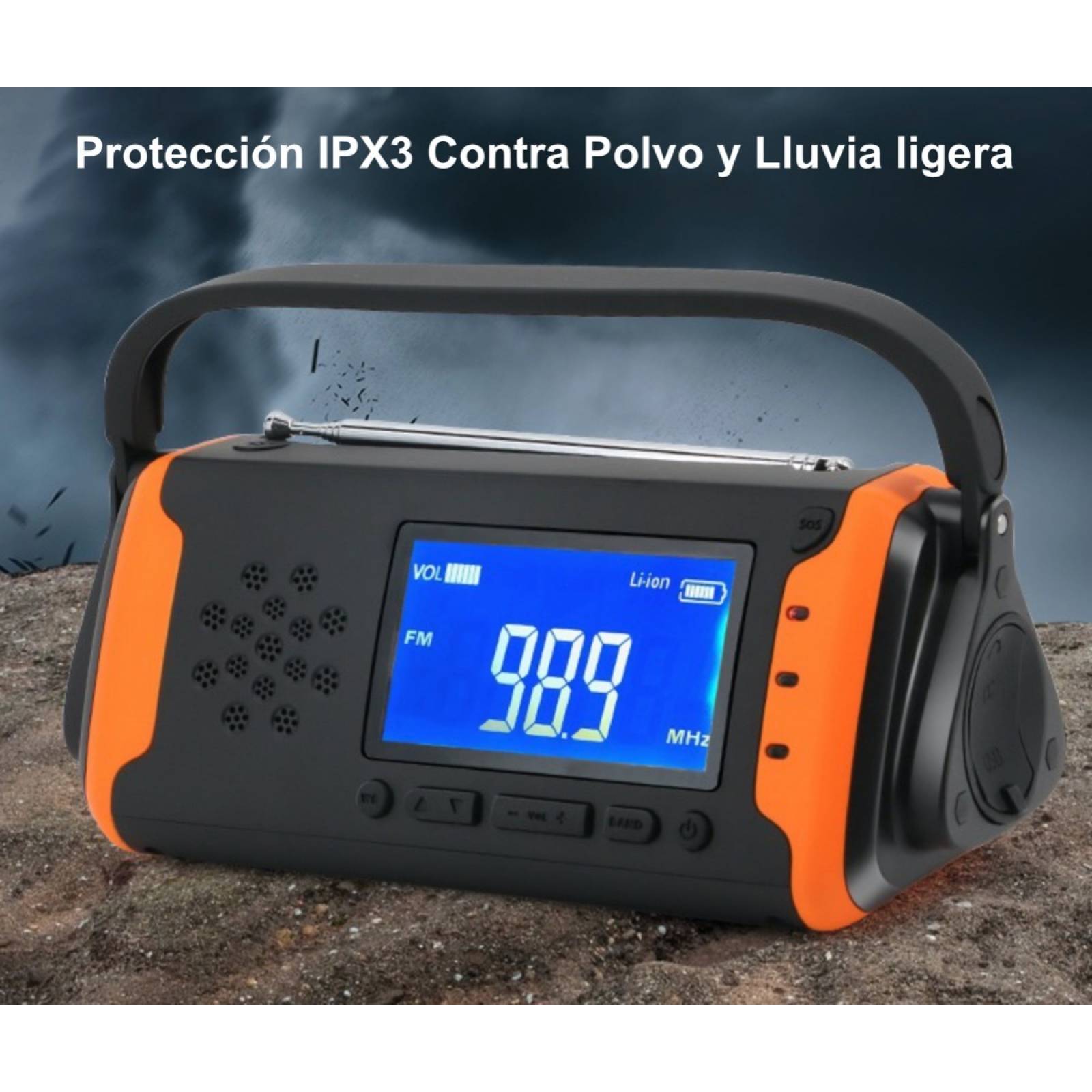 Radio Emergencia Supervivencia Con Lampara Power Bank Dinamo Naranja