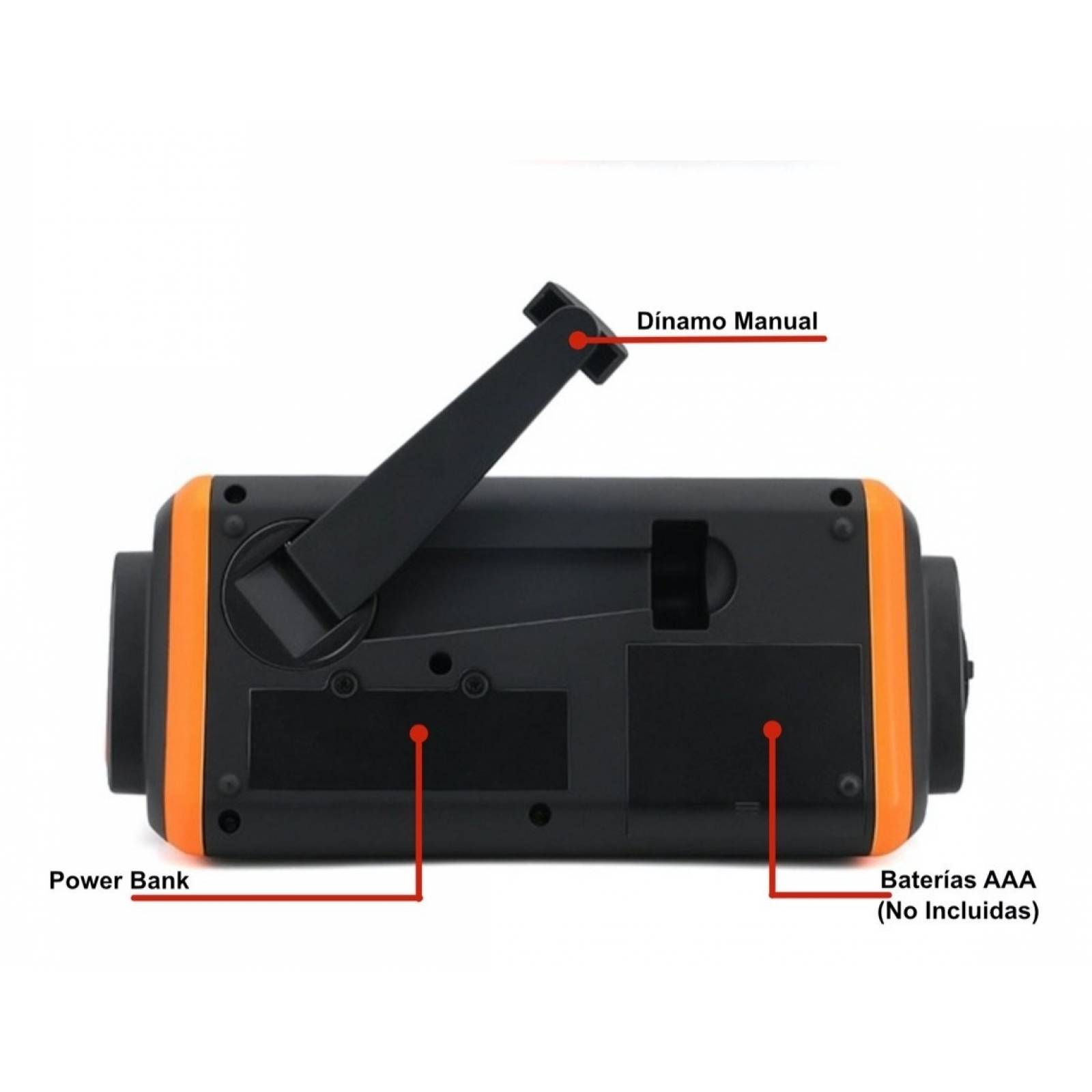 Radio Emergencia Supervivencia Con Lampara Power Bank Dinamo Naranja