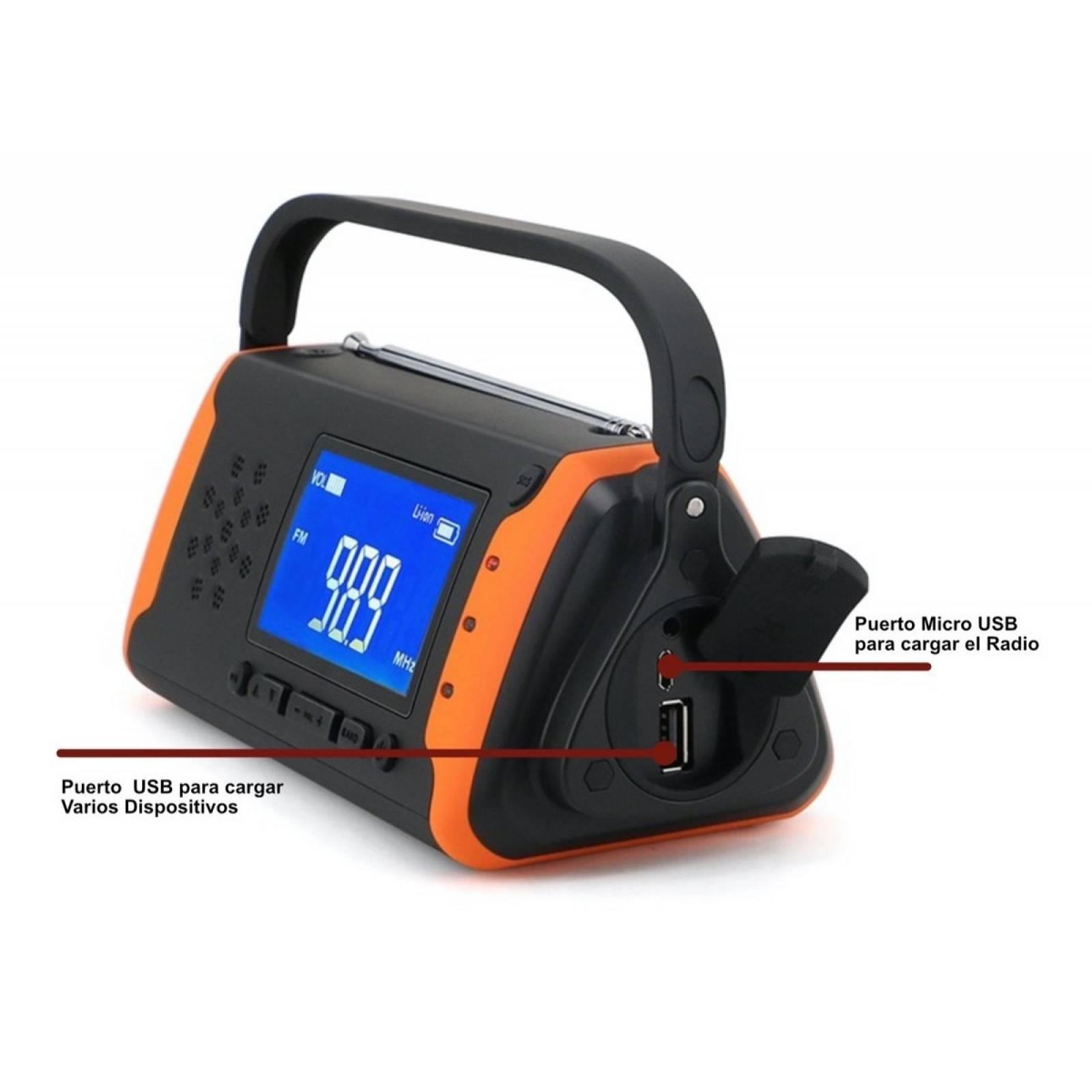 Radio Emergencia Supervivencia Con Lampara Power Bank Dinamo Naranja