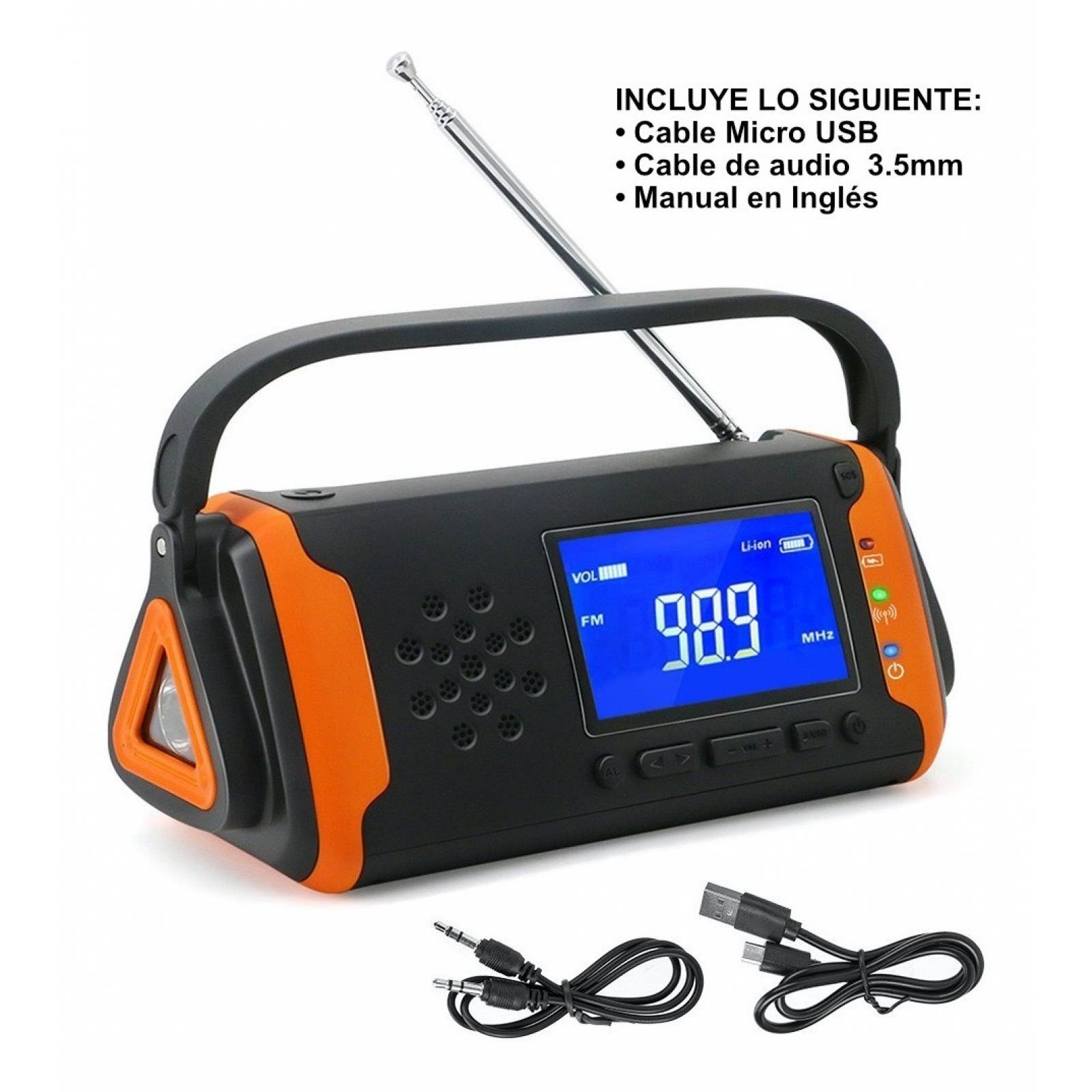 Radio Emergencia Supervivencia Con Lampara Power Bank Dinamo Naranja