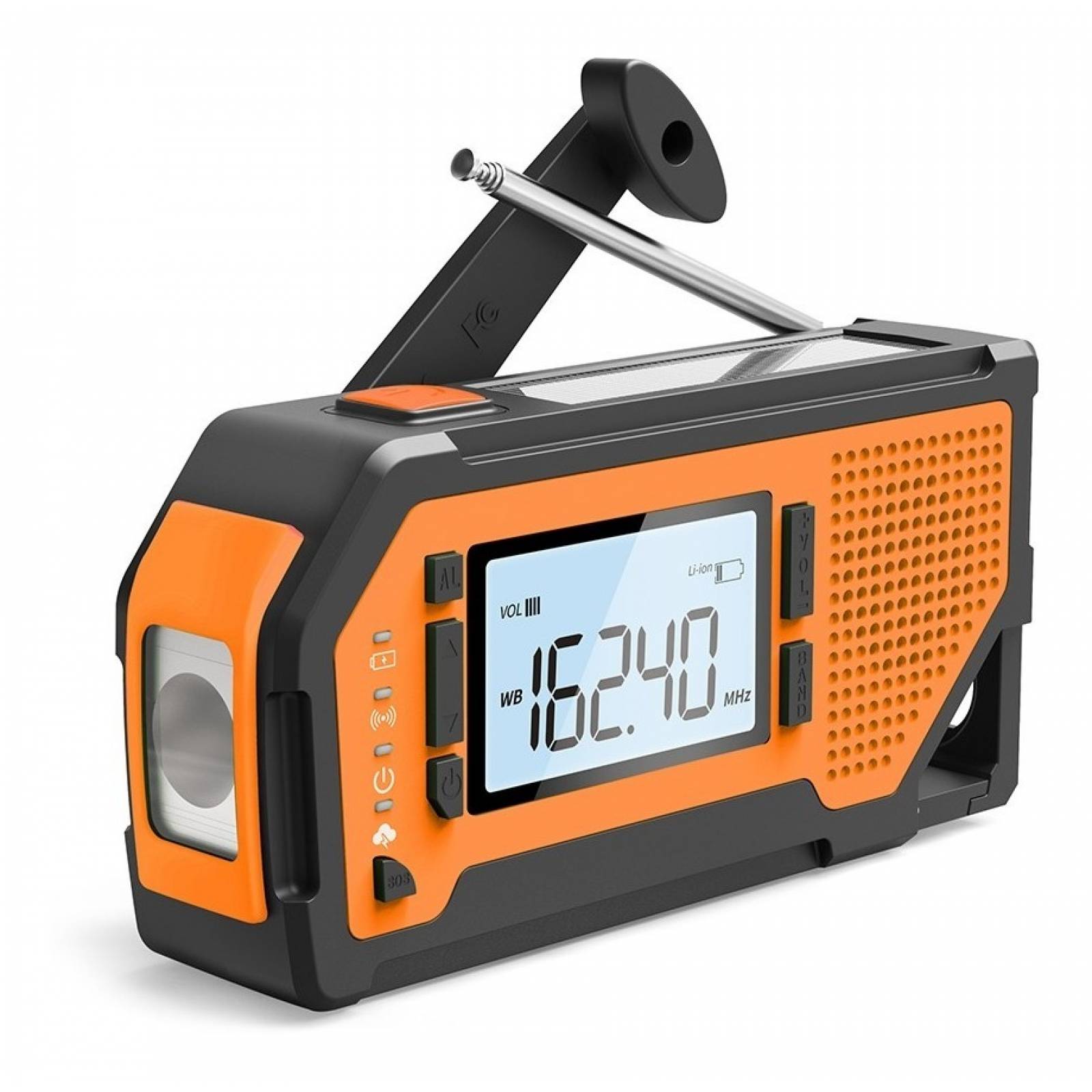 Radio De Emergencia Dinamo Solar Linterna Power Bank Sos Naranja V2