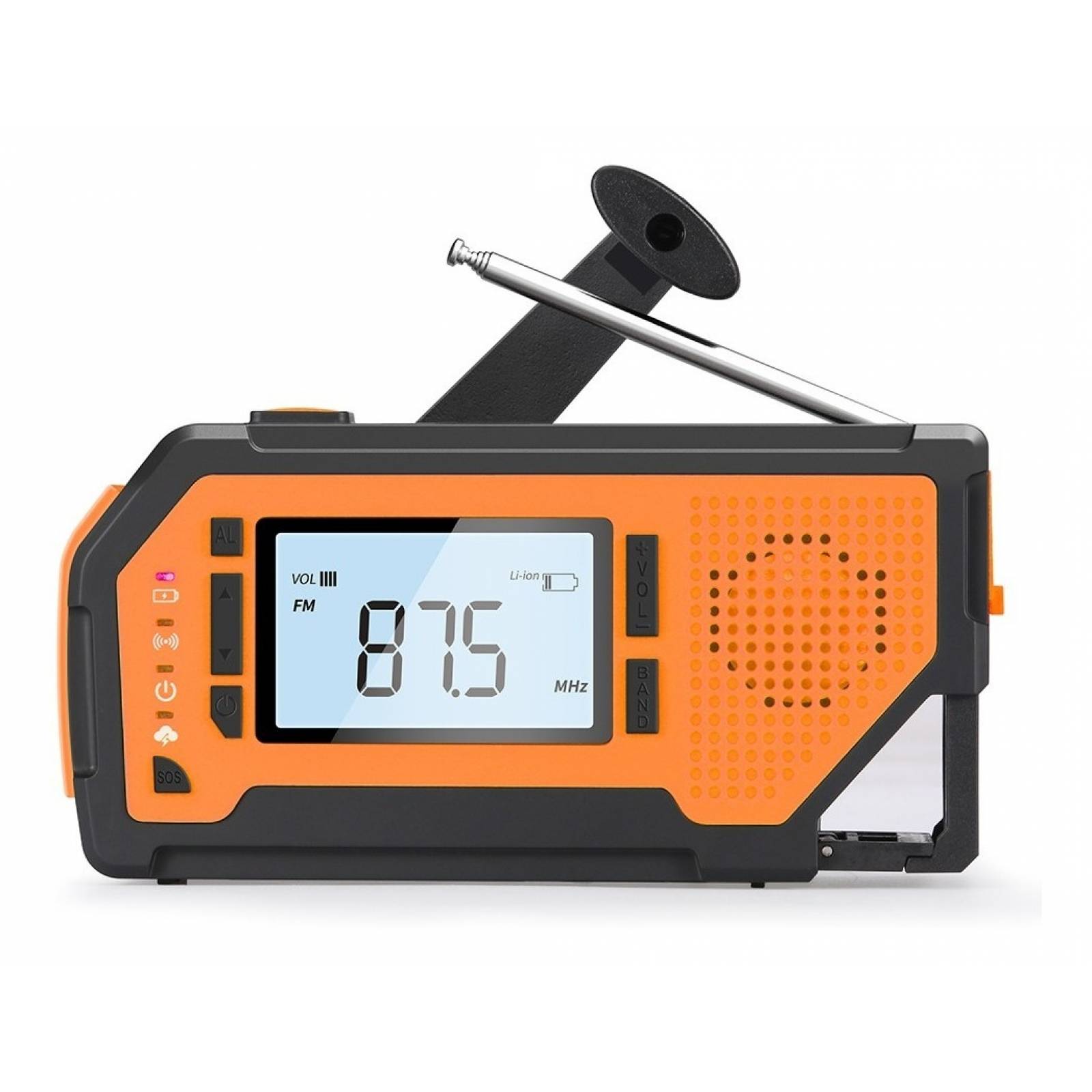 Radio De Emergencia Dinamo Solar Linterna Power Bank Sos Naranja V2