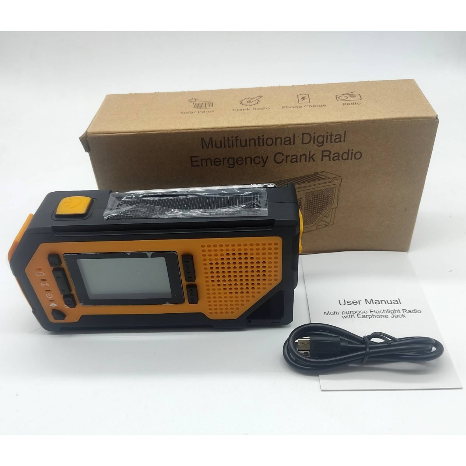 Radio De Emergencia Dinamo Solar Linterna Power Bank Sos Naranja V2