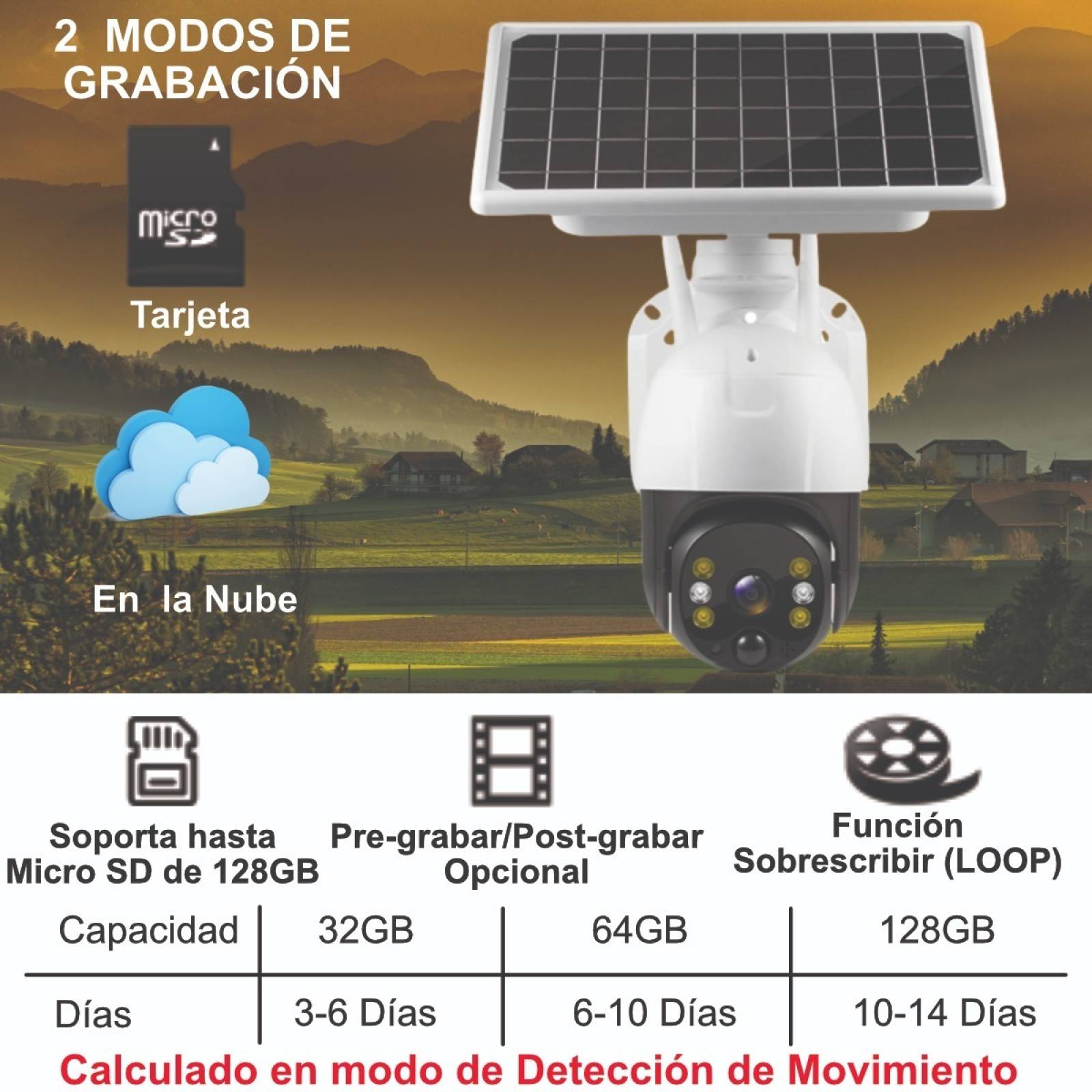 Camara Wifi Solar Cctv Panel Con Baterías Full Hd 3mp Icsee