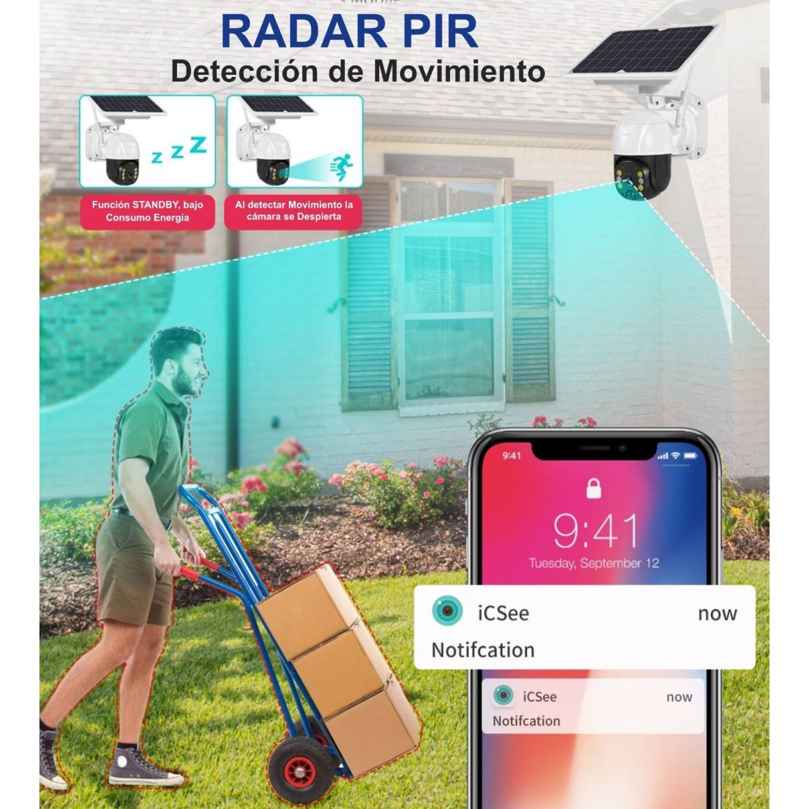 Camara Wifi Solar Cctv Panel Con Baterías Full Hd 3mp Icsee