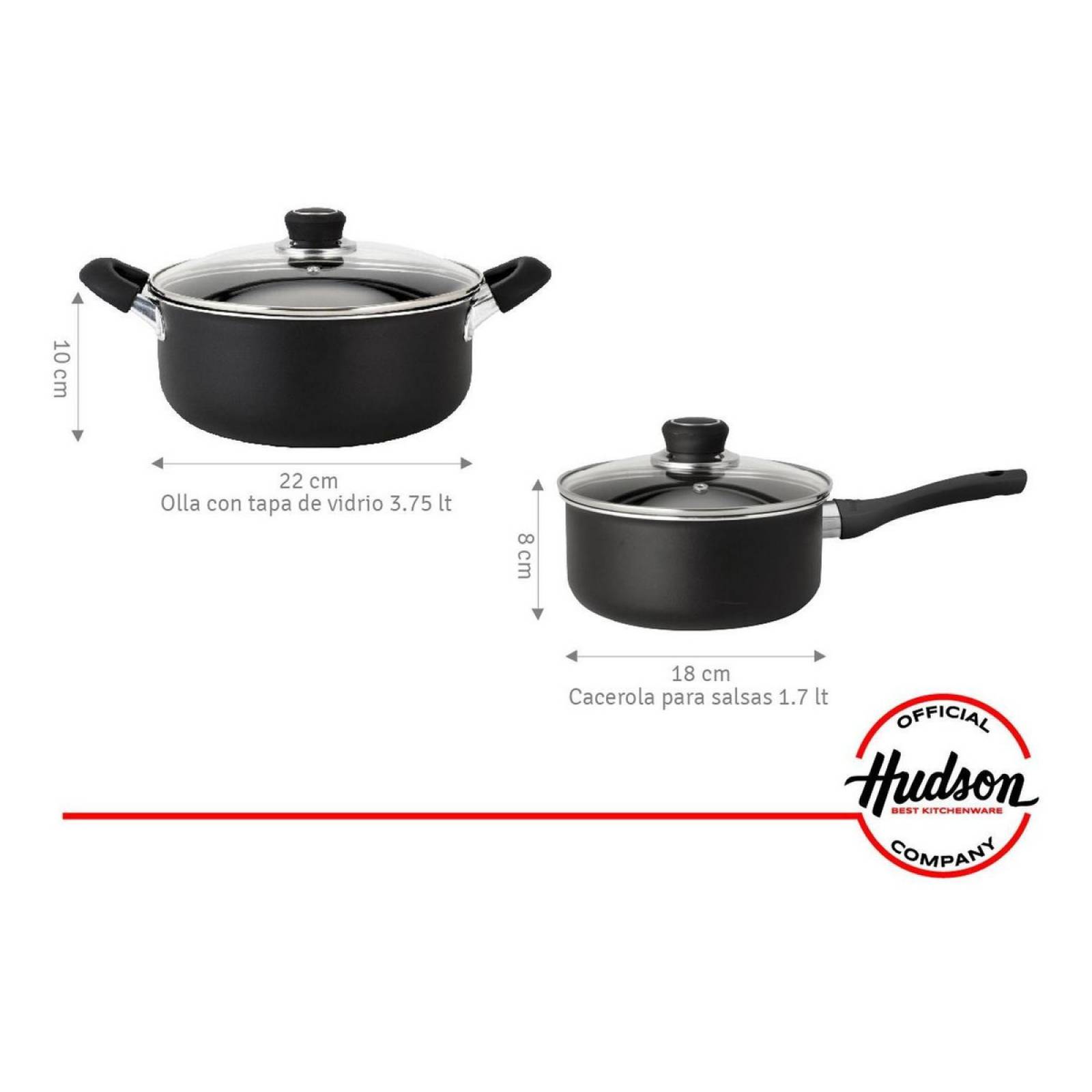 Juego De Ollas Hudson 4 Piezas 18 Y 22 Cm Aluminio Negro