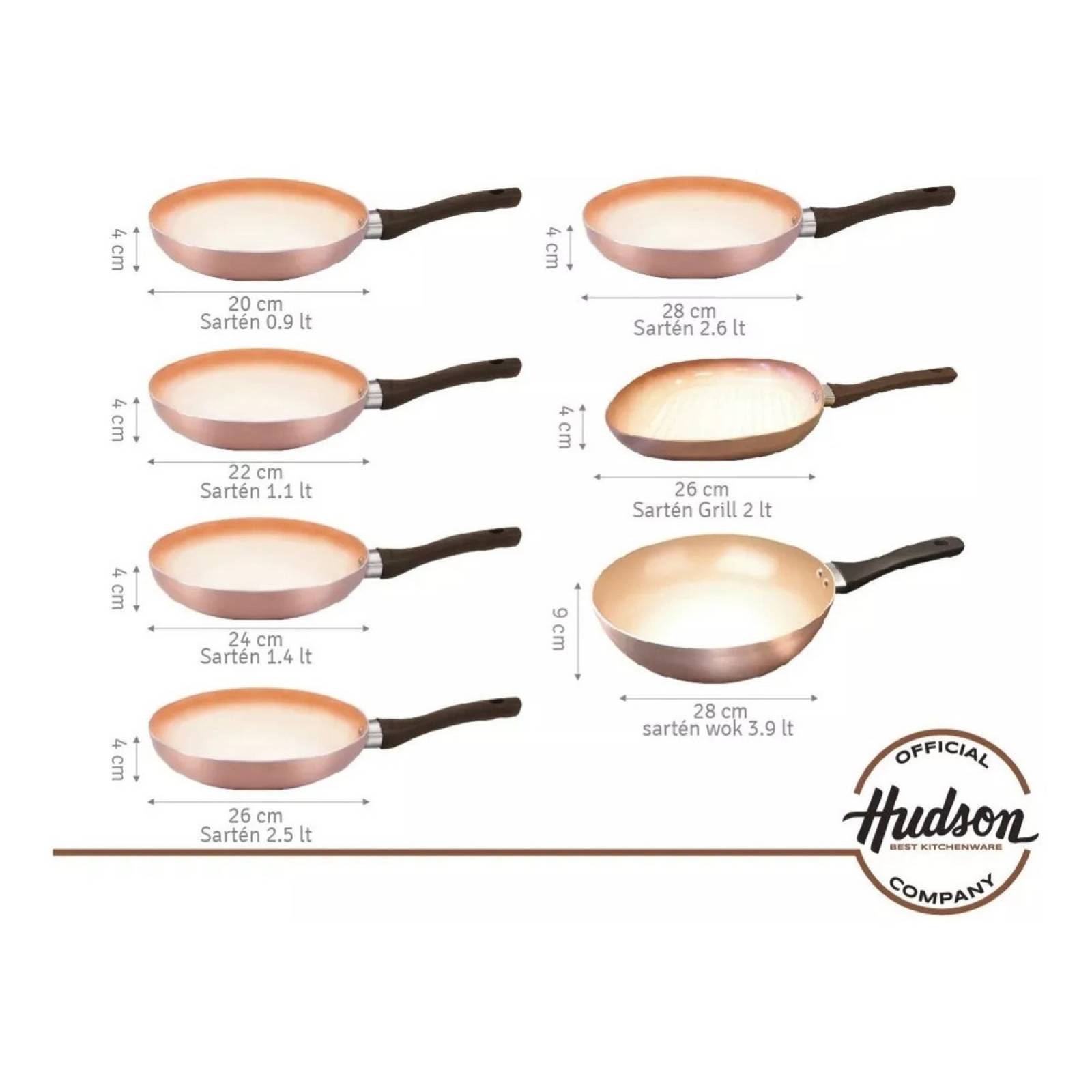 Set 14 Piezas Hudson Cobre Antiadherente Cerámico Degradado