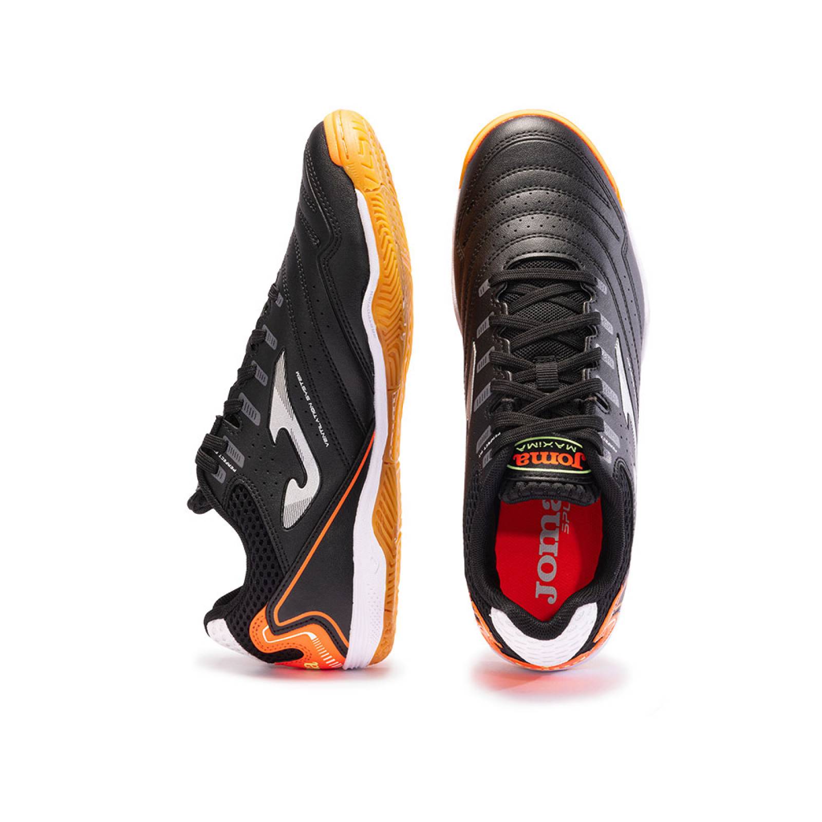 Tenis Joma Futbol Sala Maxima 2301 Indoor Negro/Naranja.