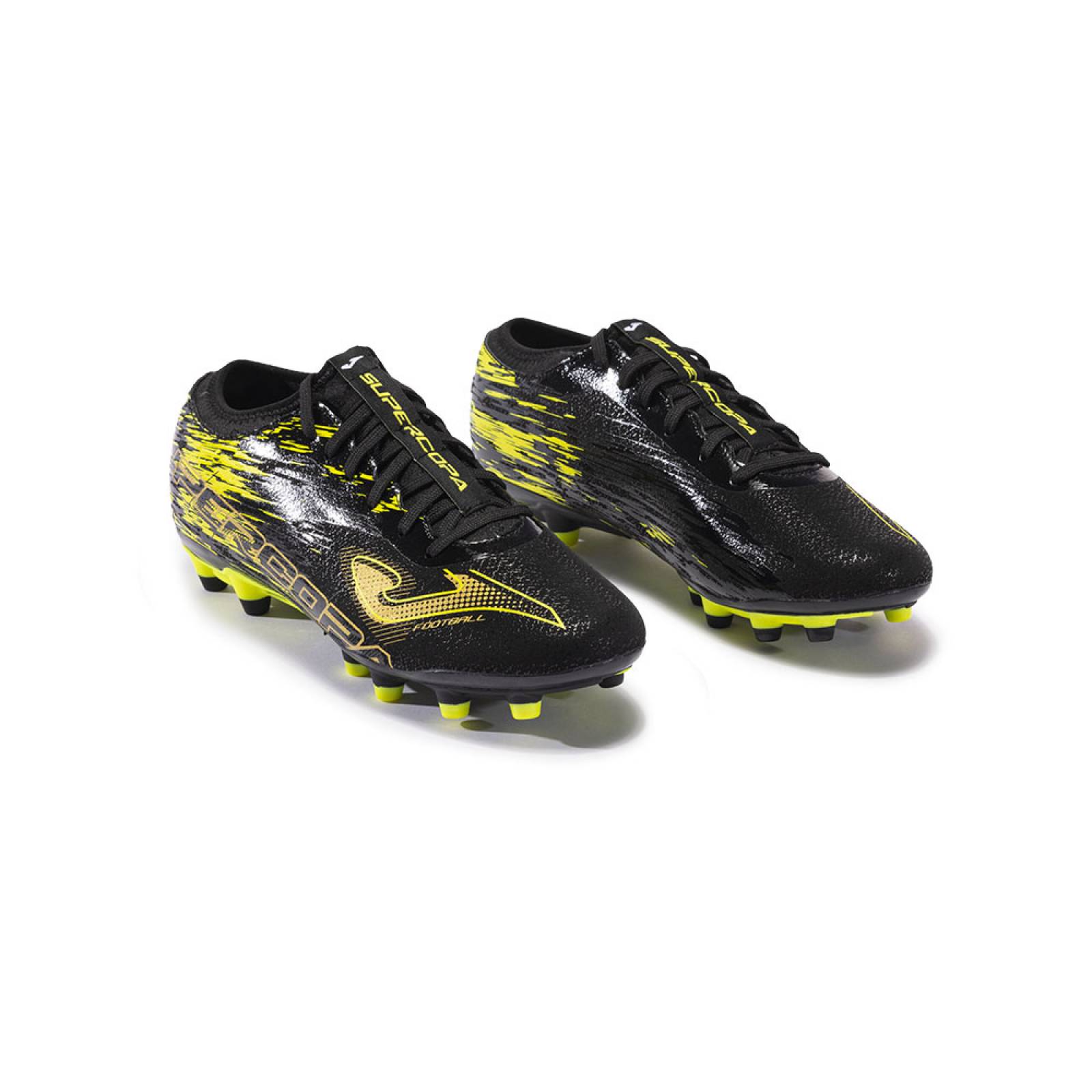 Tenis Joma Futbol Tachos Supercopa 2301 Terreno Firme FG Negro/Amarillo Flúor.