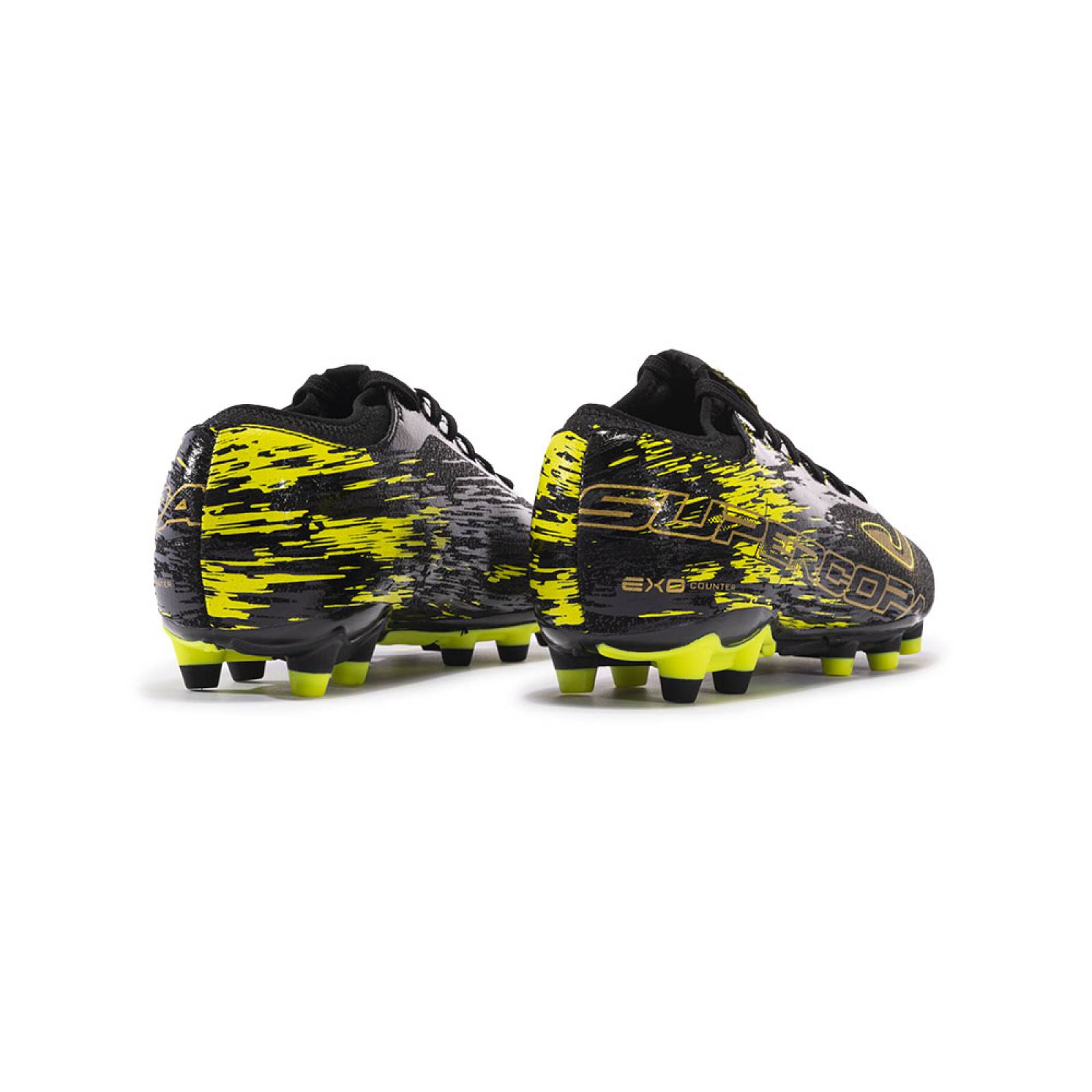Tenis Joma Futbol Tachos Supercopa 2301 Terreno Firme FG Negro/Amarillo Flúor.