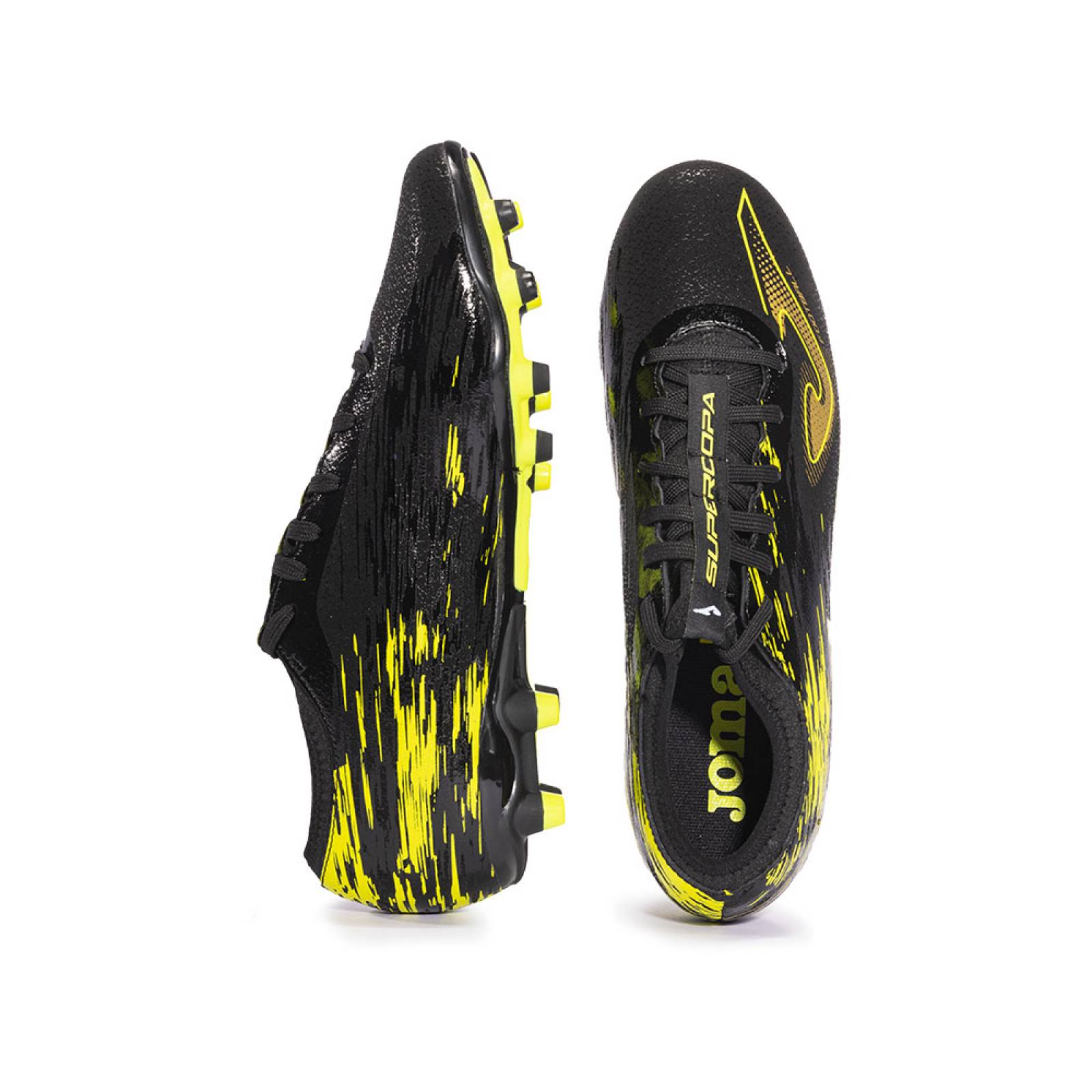 Tenis Joma Futbol Tachos Supercopa 2301 Terreno Firme FG Negro/Amarillo Flúor.