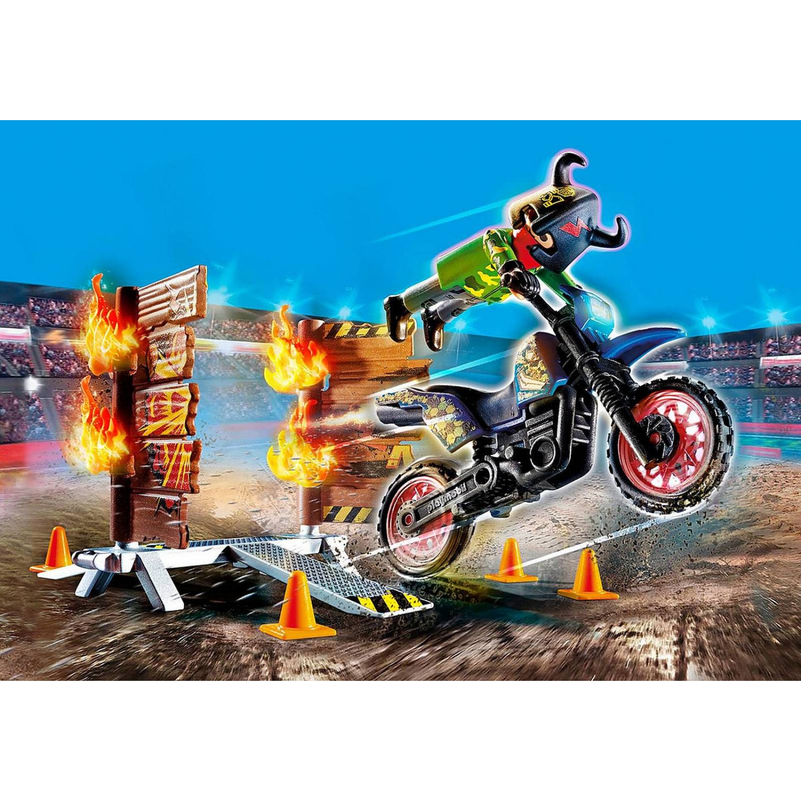 Playmobil Stunt Show: Moto Con Muro De Fuego 70553 
