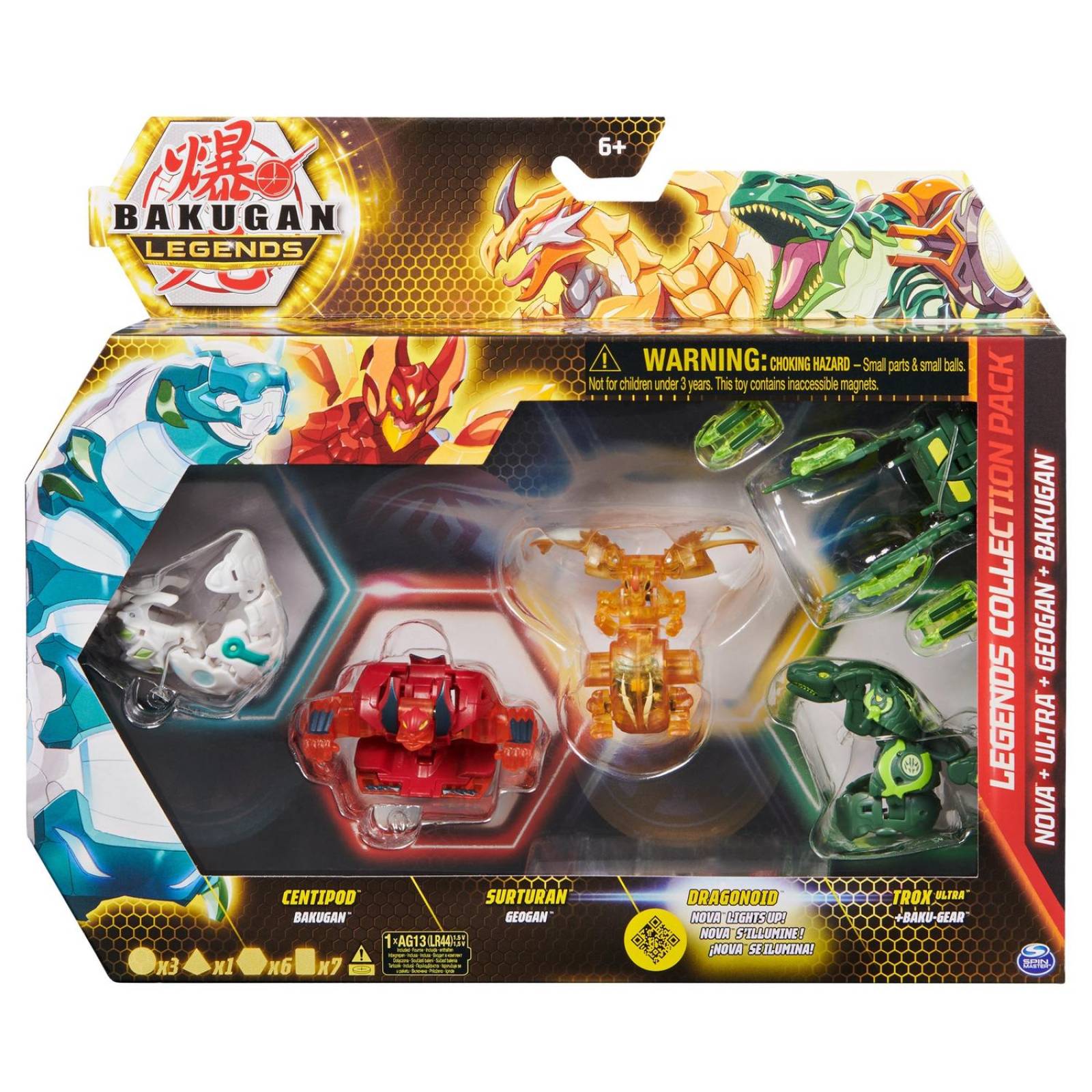 Bakugan: Bakugan Legends - Pack Dragonoid Nova, Ultra Trox, Geogan Surturan Y Centipod 