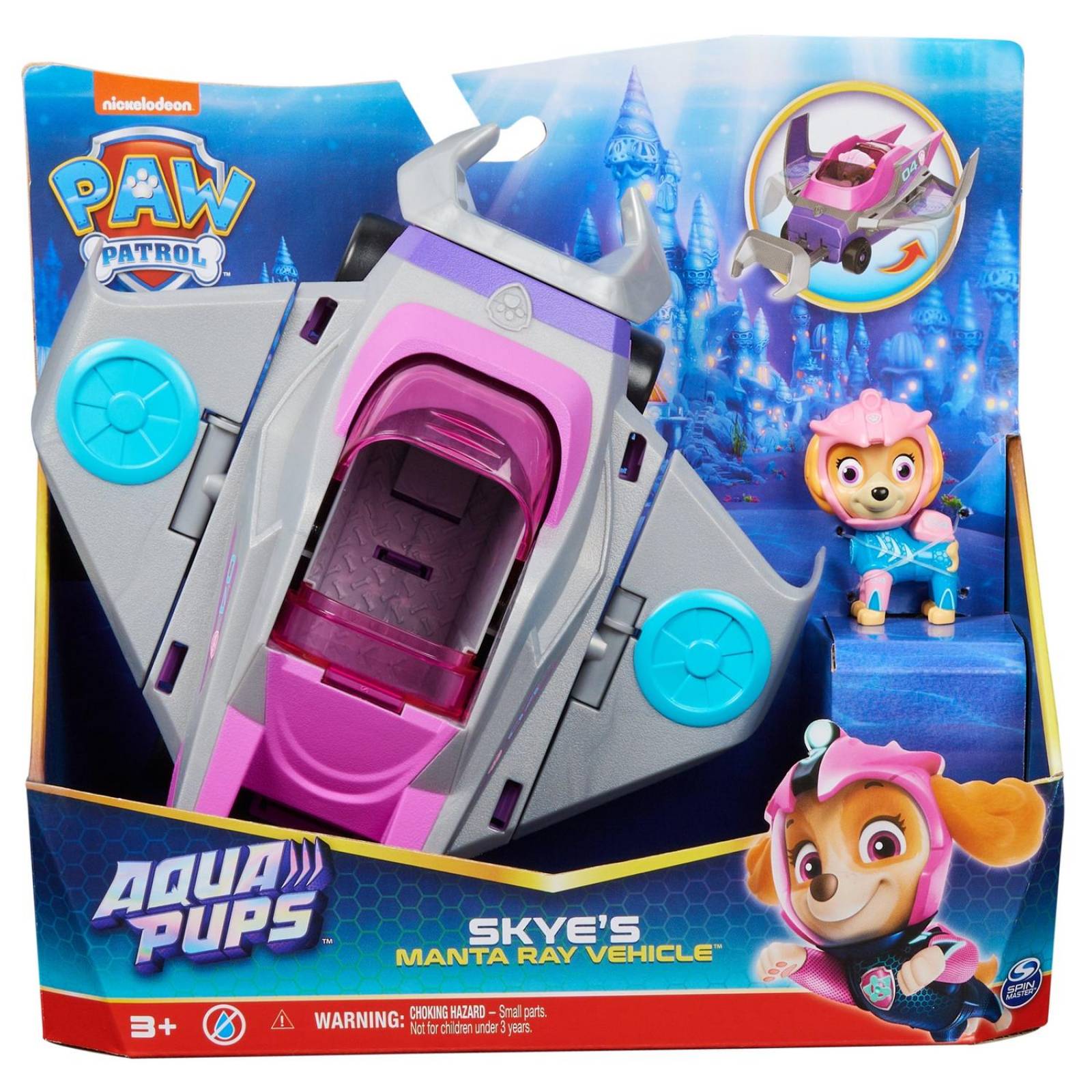 Paw Patrol: Aqua Pups - Skye Con Vehiculo Acuatido Mantarraya 