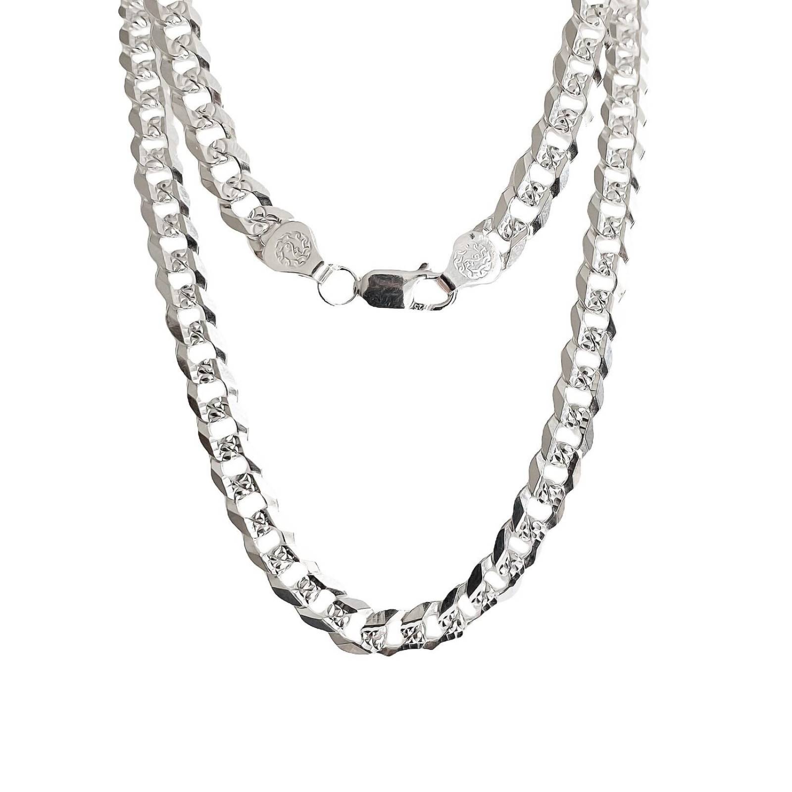 Cadena Cubana Gruesa Diamantada Plata 925 Hombre 60cm X 8mm