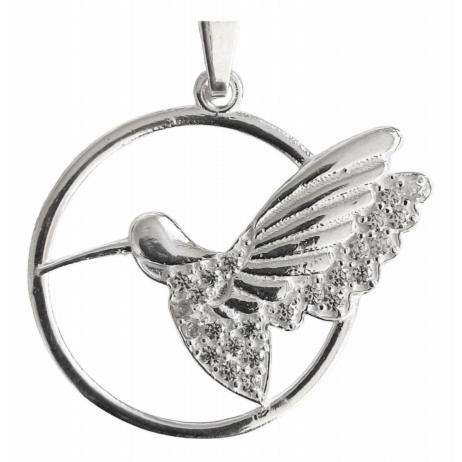 Dijes Colibrí Zirconias Con Circulo Plata Solida 925 
