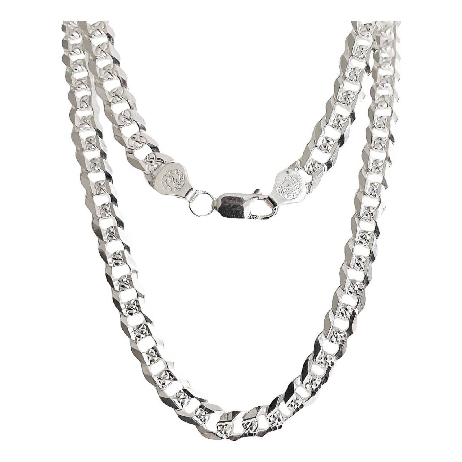 Cadena Cubana Gruesa Diamantada Plata 925 Hombre 55cm X 7mm