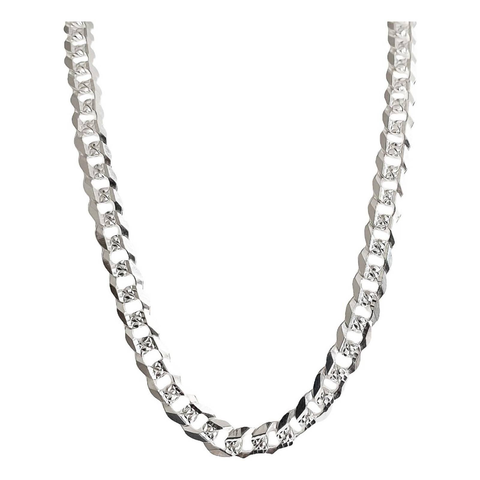 Cadena Cubana Gruesa Diamantada Plata 925 Hombre 55cm X 7mm